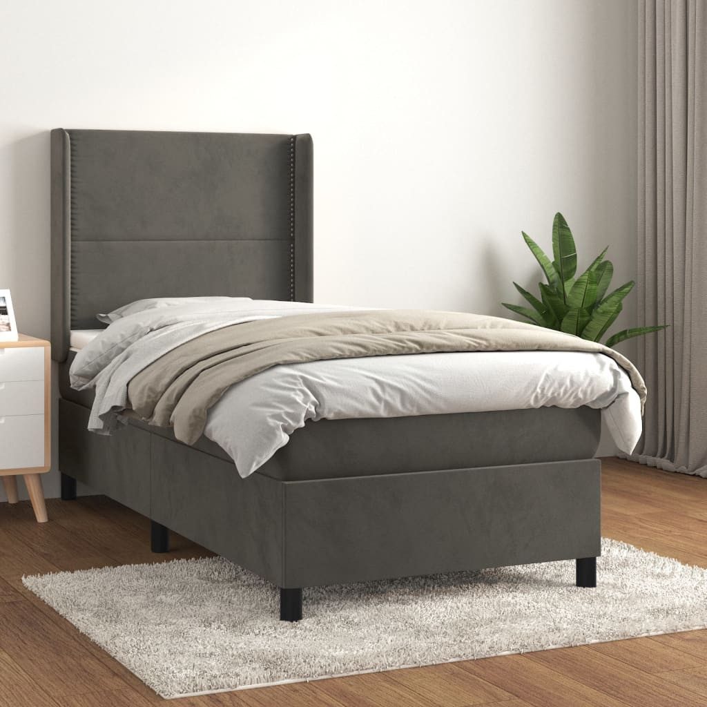 vidaXL Boxspringbett Boxspringbett mit Matratze Dunkelgrau 90x200 cm Samt B günstig online kaufen