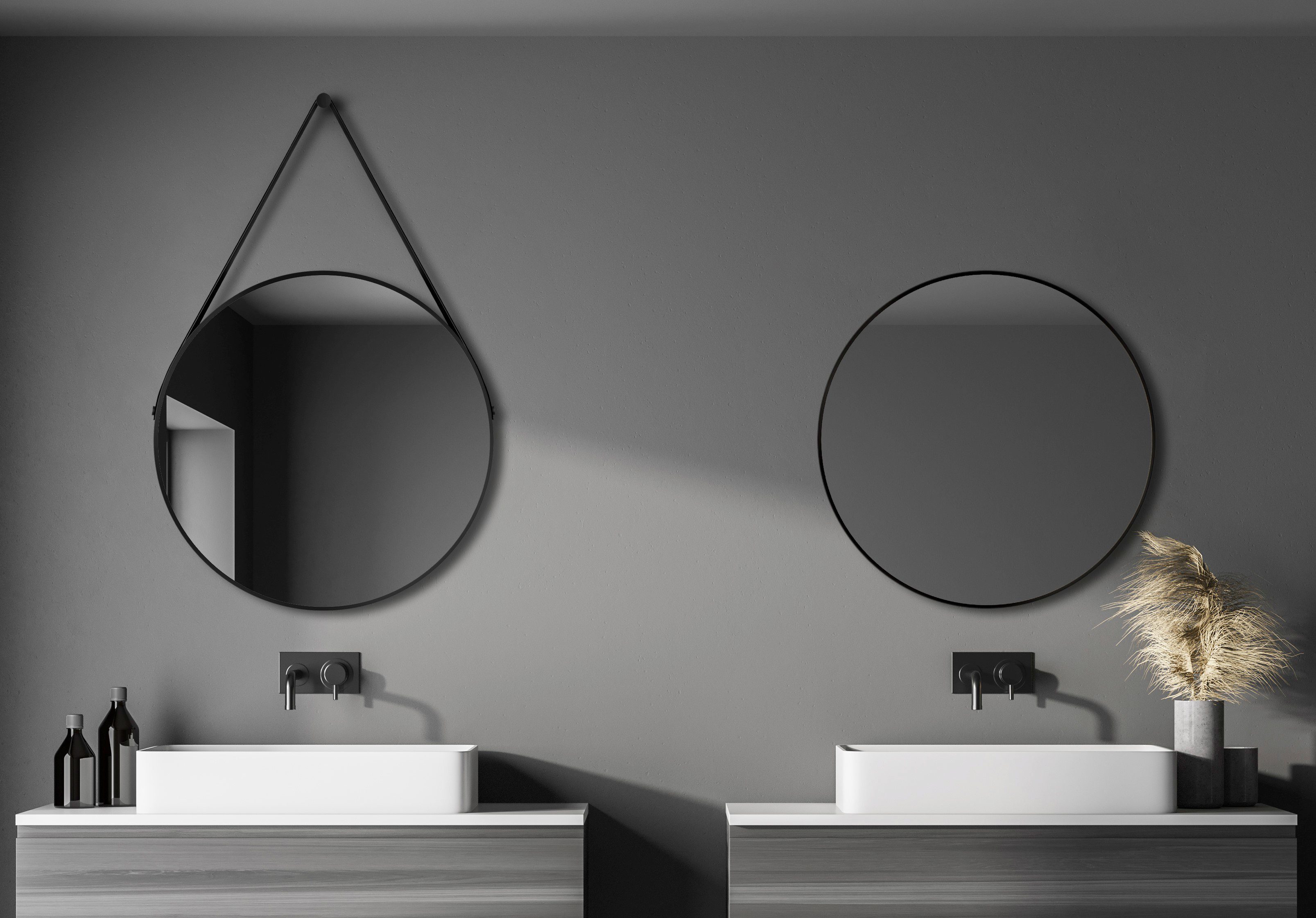 mit dekorativer Wandspiegel, cm 80 Ø Spiegel runder schwarz Aluminiumrahmen, Talos