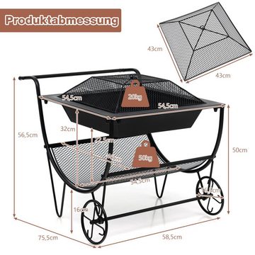 COSTWAY Kaminholzregal, BxTxH:58.5x75.5x56.5 cm, mit Feuerstelle, 2 Rädern