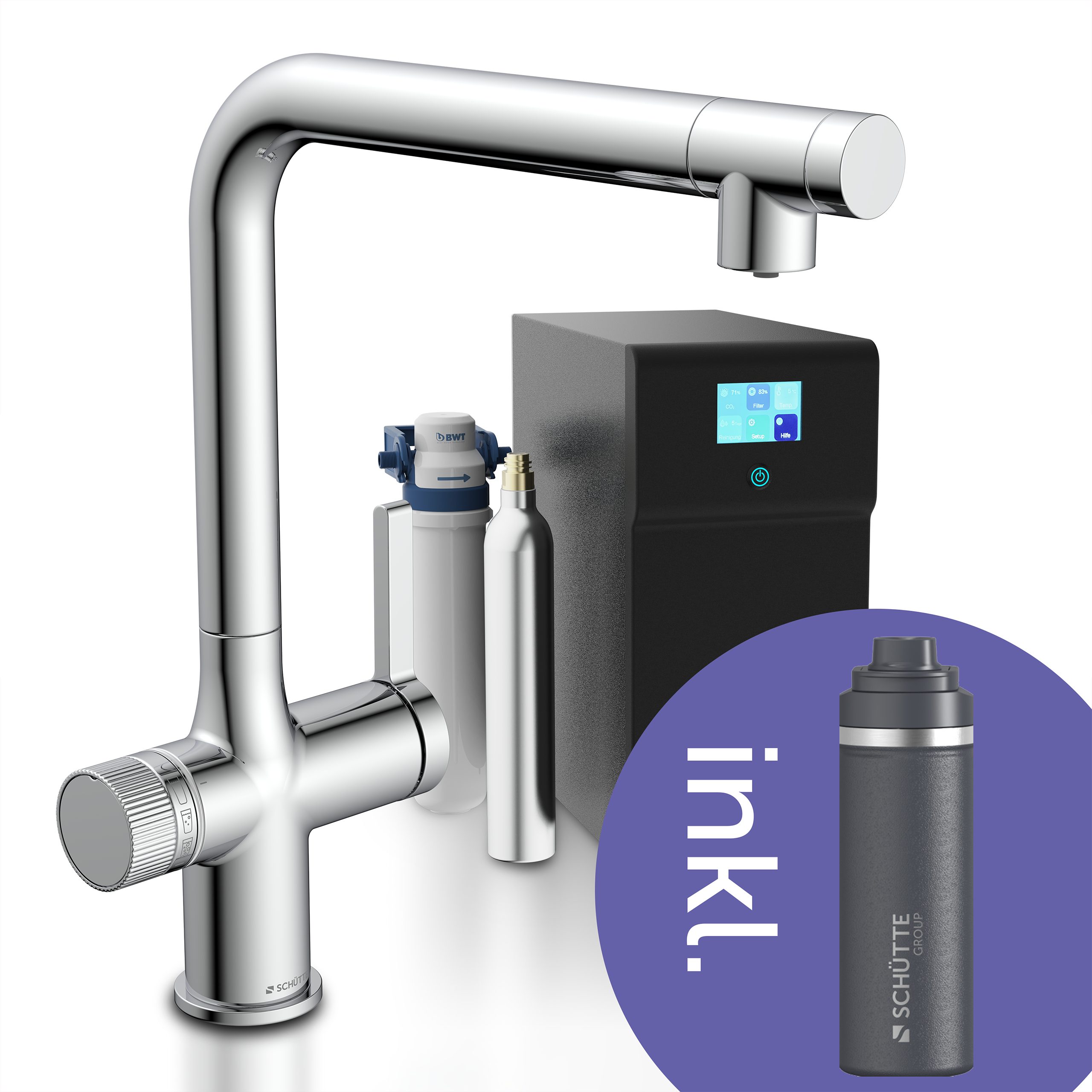 Schütte Küchenarmatur "AQUADUCT" Sprudelwasser-Spültischarmatur mit Kühlsystem, Filter, Filterkopf und handelsüblicher CO2-Kartusche