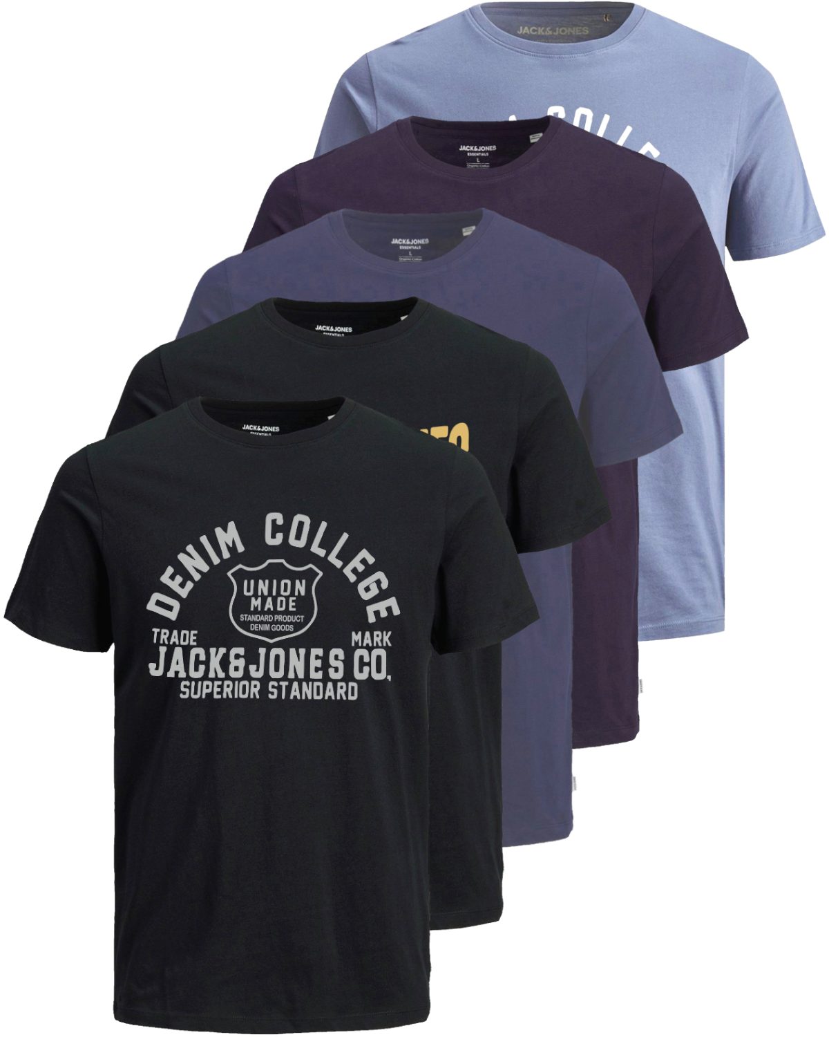 Jack & Jones Print-Shirt Bedrucktes T-Shirt aus Baumwolle (5er-Pack)