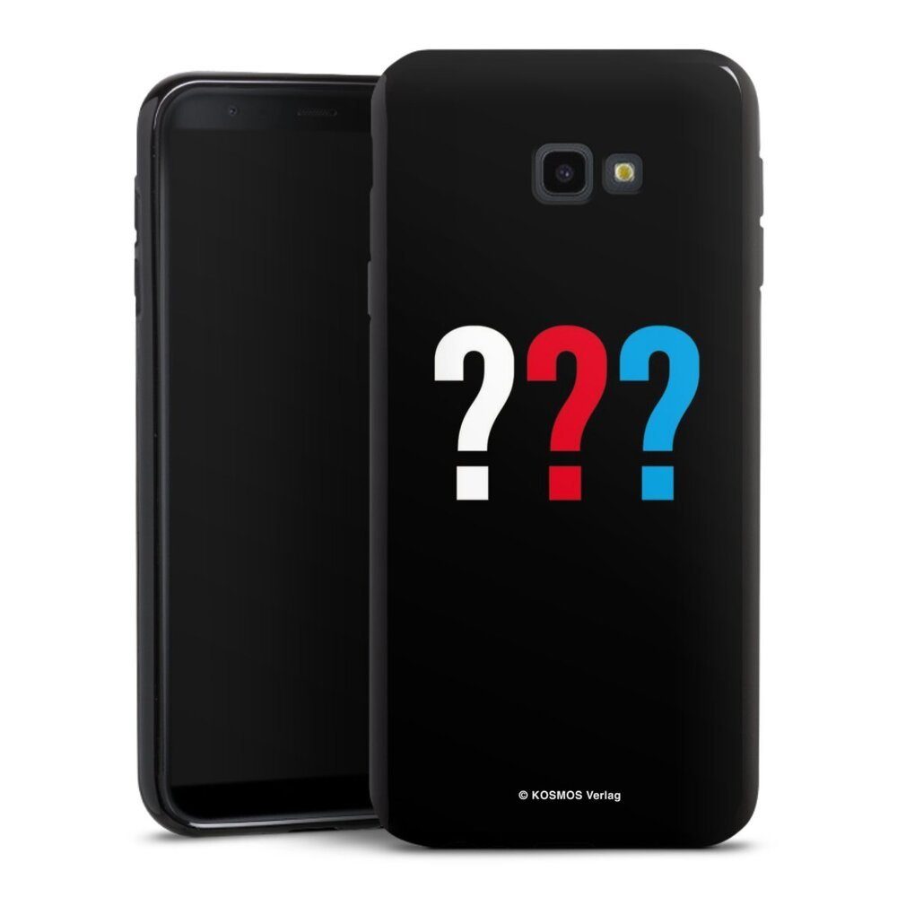 DeinDesign Handyhülle Die drei ??? Logo Offizielles Lizenzprodukt Drei Fragezeichen Logo, Samsung Galaxy J4 Plus Duos (2018) Silikon Hülle Bumper Case