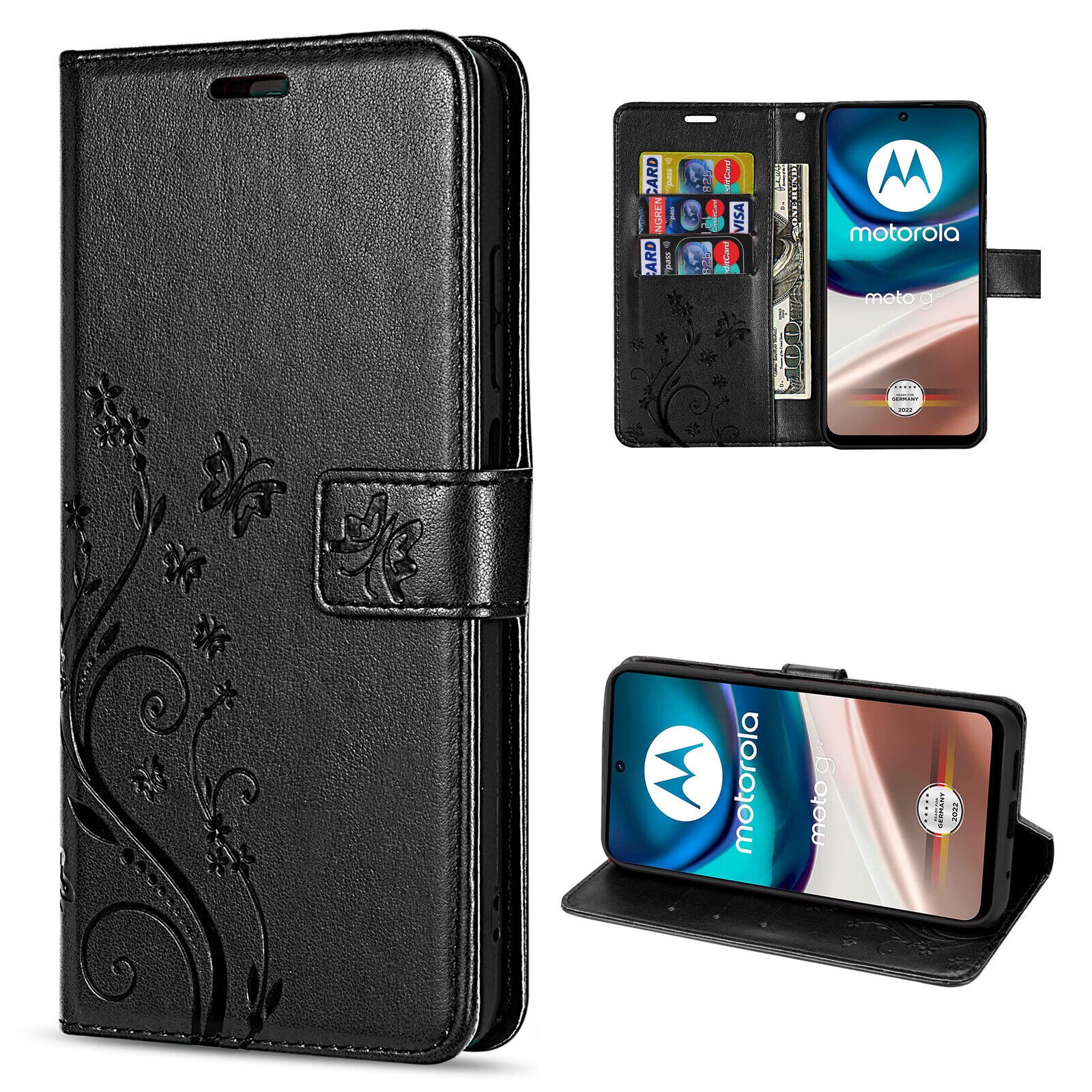 betterfon Handyhülle Handytasche für Motorola Moto G42 Klapphülle Klapphülle, Bookstyle-Hülle: Magnetverschluss 3 Kartenfächer & Standfunktion