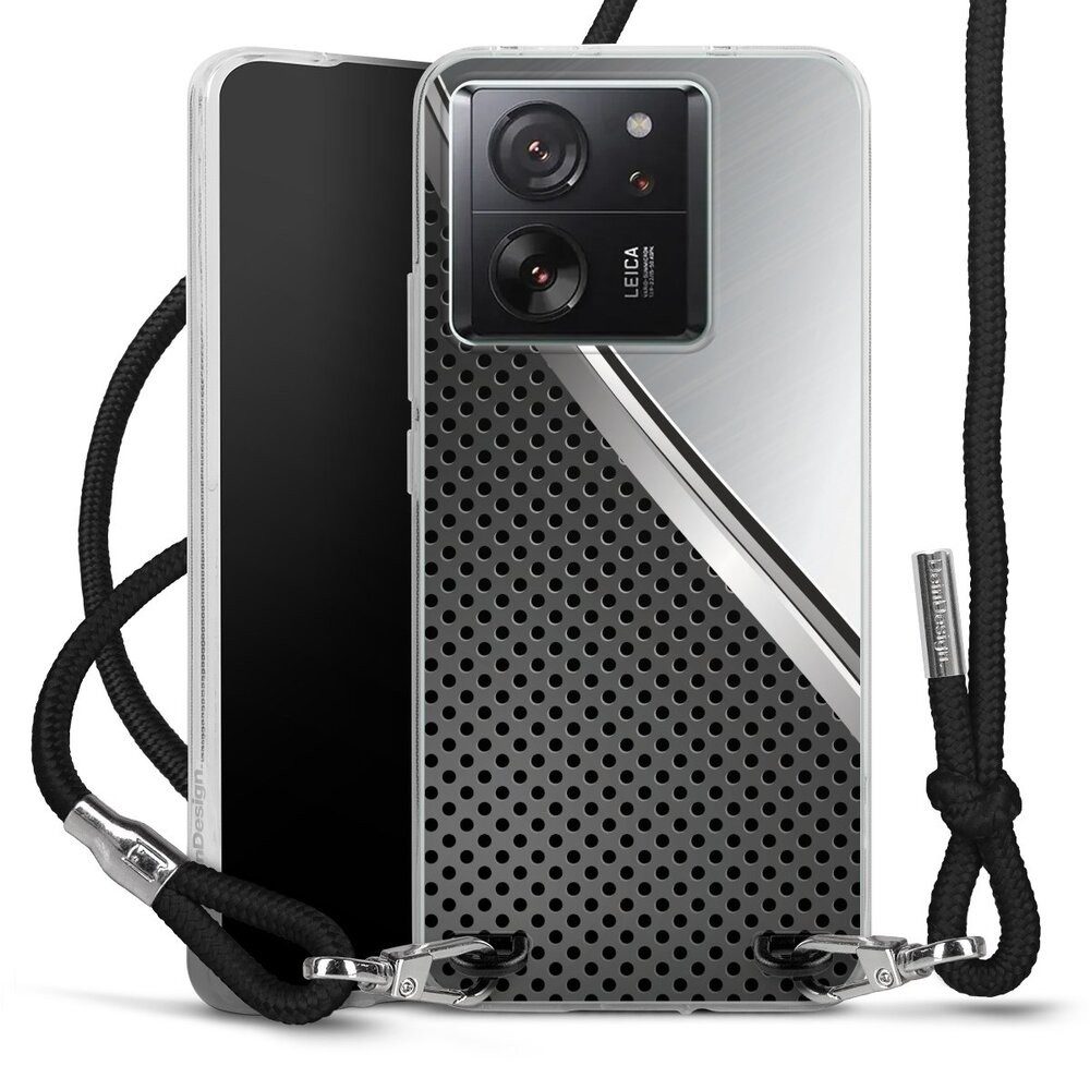 DeinDesign Handyhülle Carbon Stahl Metall Duo Metal Surface, Xiaomi 13T Pro Handykette Hülle mit Band Case zum Umhängen