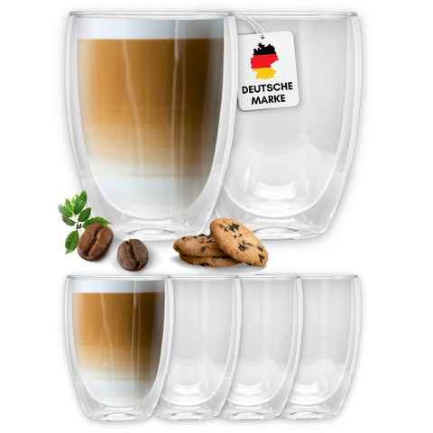 LAPRESO Latte-Macchiato-Glas doppelwandige Kaffeegläser Tee Thermogläser Borosilikatglas [350ml], Borosilikatglas, 6-teilig