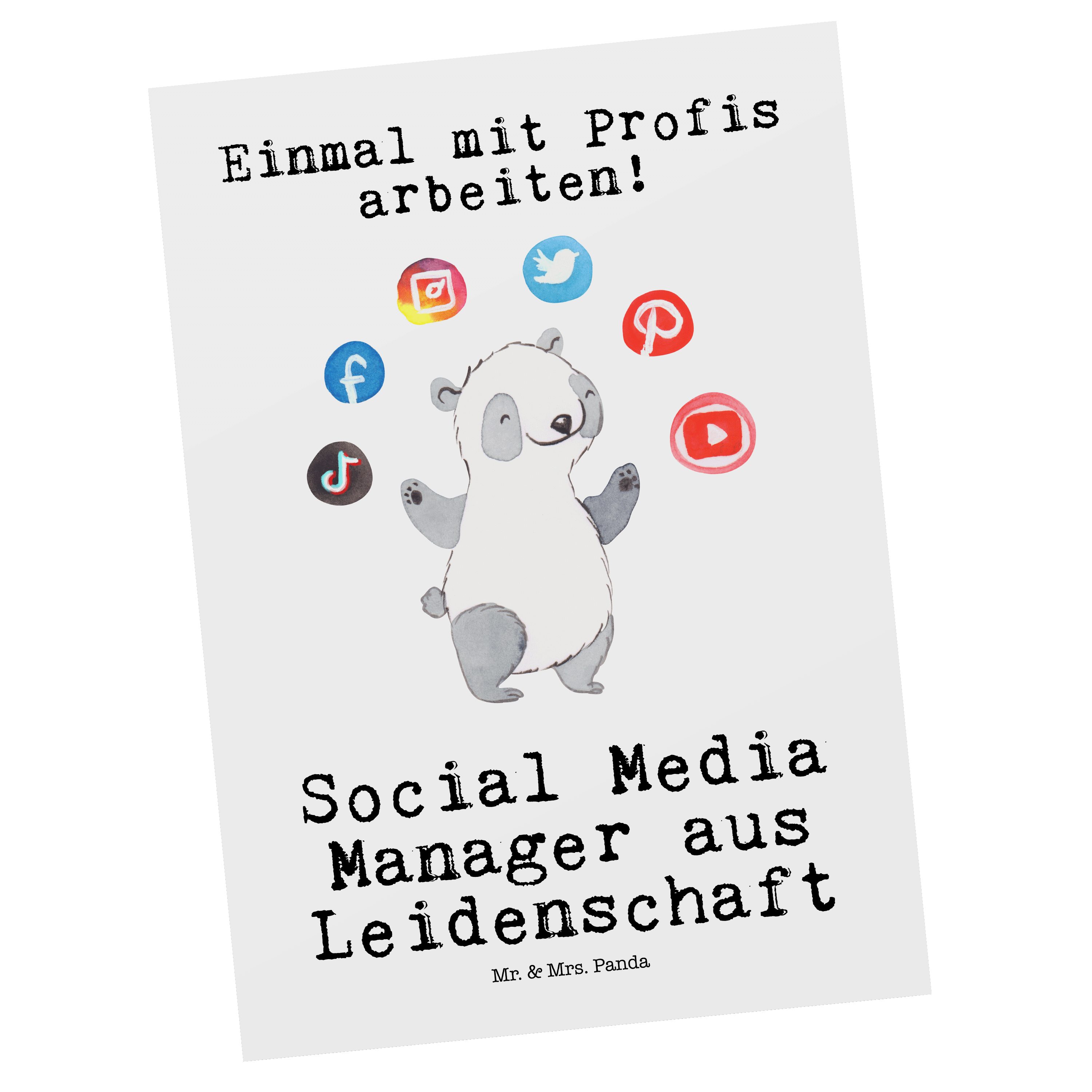 Mr. & Mrs. Panda Postkarte Social Media Manager aus Leidenschaft - Weiß - Geschenk, Geschenkkart