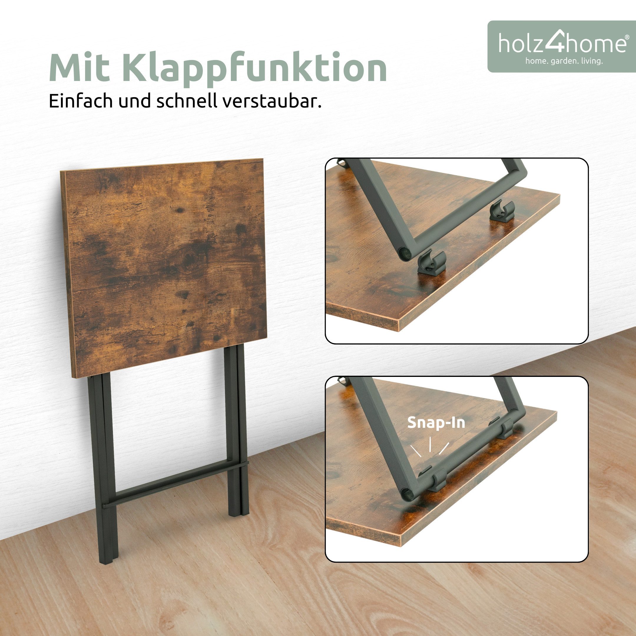 holz4home® Beistelltisch Klapptisch 2er Set I MDF Couchtisch Vintage I Industrial Klapptisch (2er Set), Klappbar – Bild 4 von 5