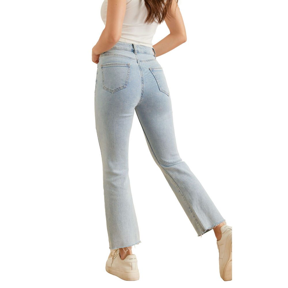 Ital-Design Ankle-Jeans Modische Hochbund-Jeans für Damen, vielseitig & bequem (91531137) Destroyed-Look Stretch Bootcut Jeans in Blau