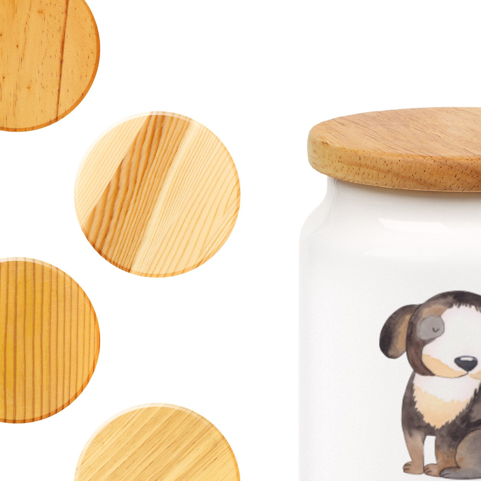 Keramik, entspannt Mrs. - & Mr. Panda (1-tlg) Hund Hundeglück, - Vorratsdose schwar, Vorratsbehälter, Geschenk, Weiß