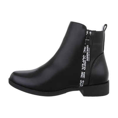 Ital-Design Damen Freizeit Stiefelette Blockabsatz Flache Stiefeletten in Schwarz