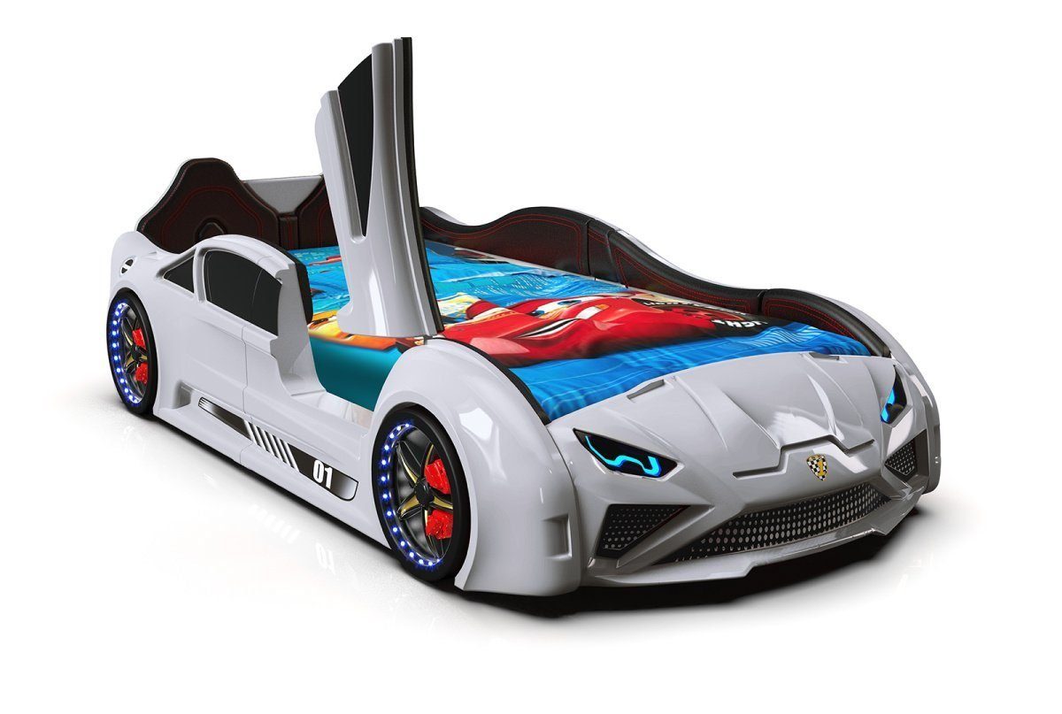 Möbel-Zeit Autobett Kinderbett Autobett Lambo Model mit Flügeltüren, Beleuchtung und Sound