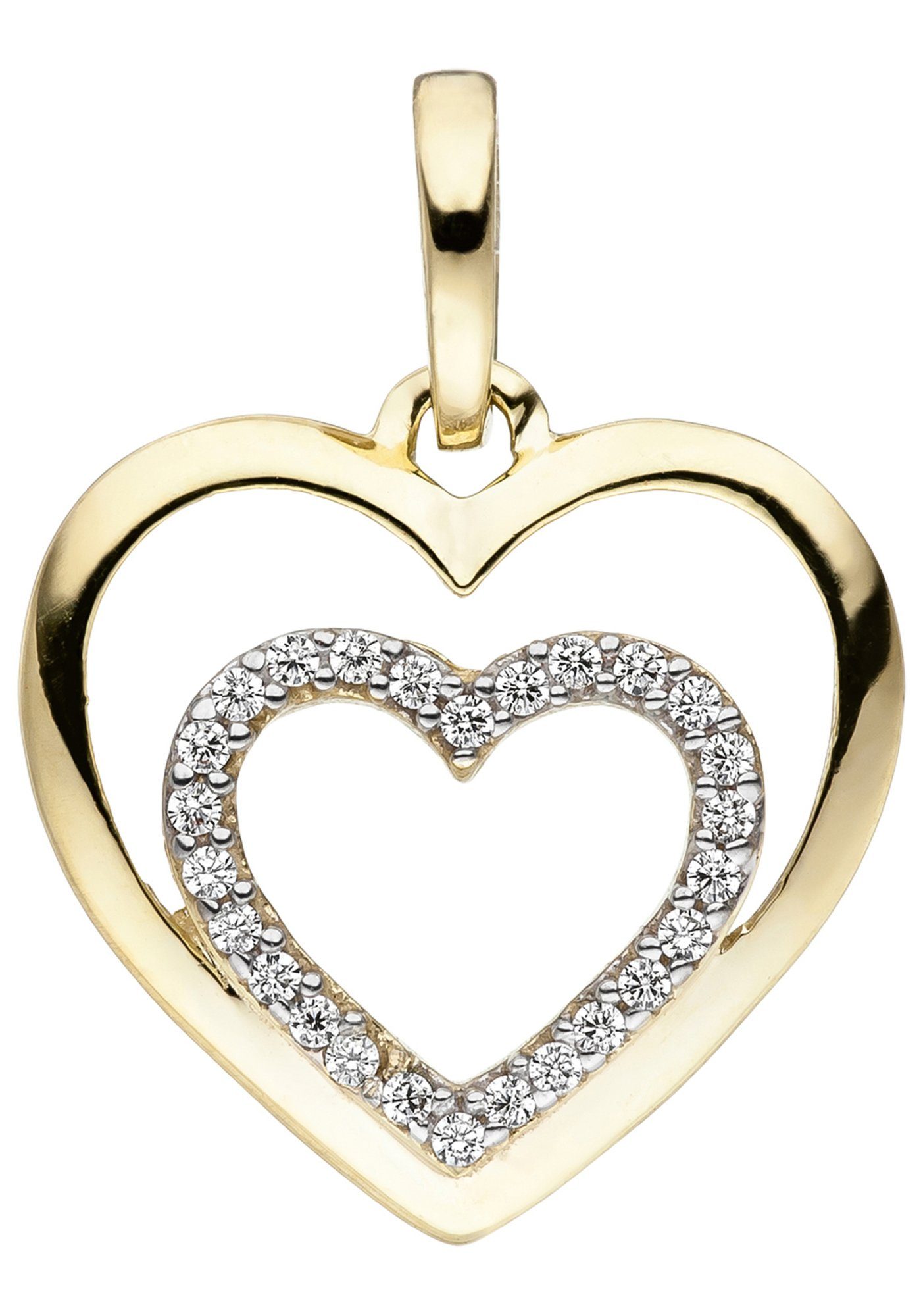 JOBO Herzanhänger Anhänger Herz, 375 Gold bicolor mit Zirkonia