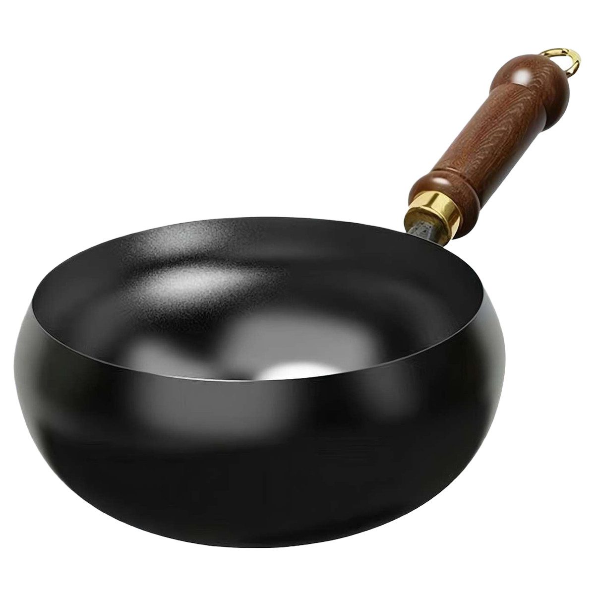 Welikera Bratpfanne Gusseisenpfanne 24cm,Gusseisenpfanne Induktion, Gusseisen, handgeschmiedet,tiefer Boden,Holzgriff,unbeschichtet
