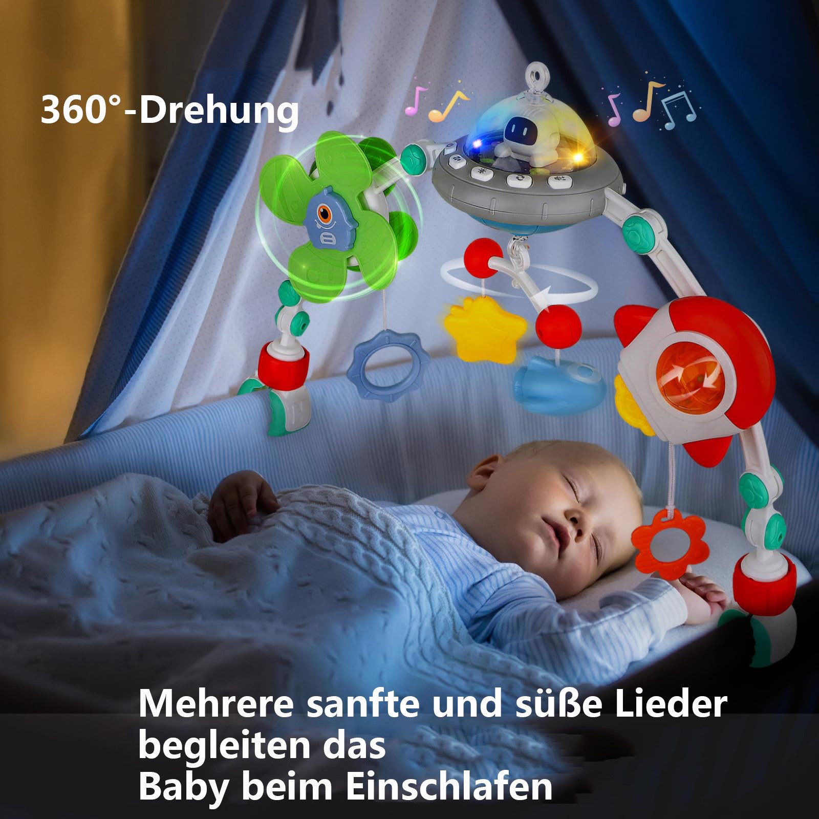 CLTYQ Mobile Kinderwagen-Spielzeug Mobile für Kinderbett mit Licht und Musik, (Geschenkbox-Verpackung), hängenden rotierenden Rasseln,Kinderwagen