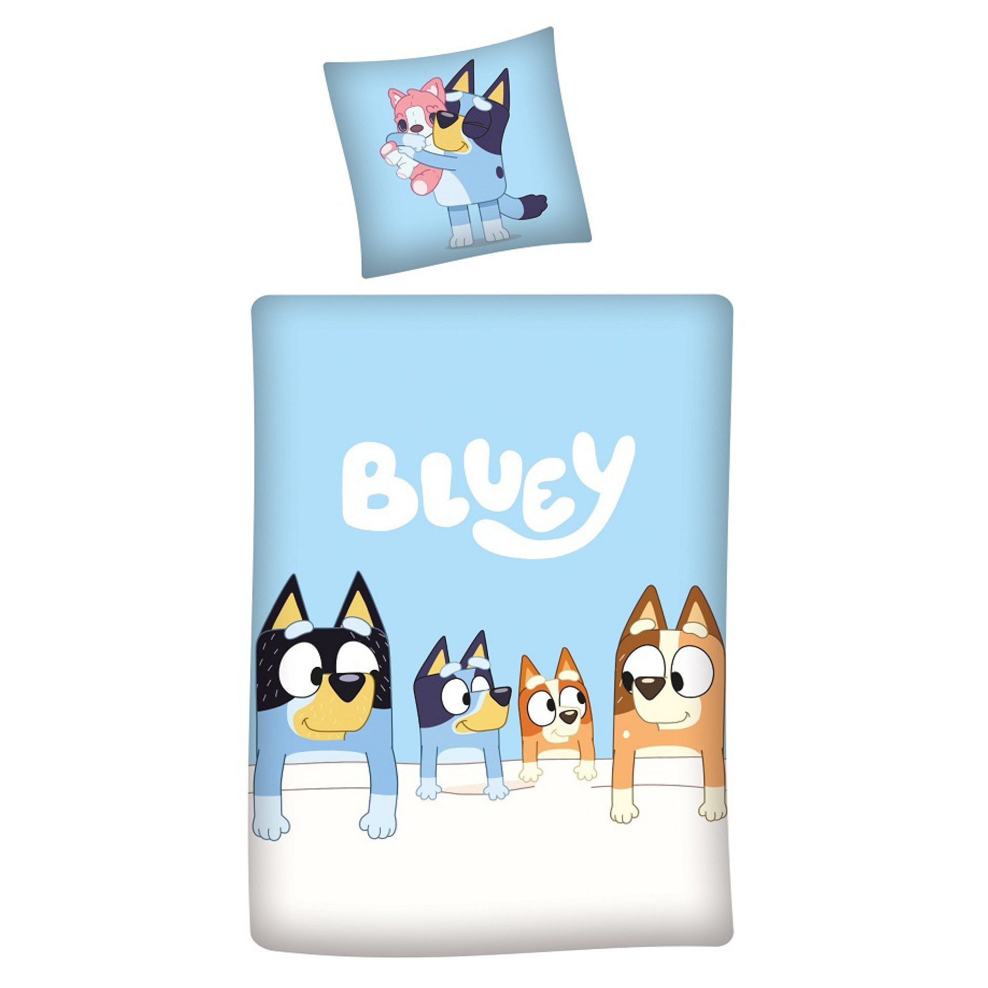 Familando Kinderbettwäsche Bluey "Family" 135x200 80x80 cm aus 100% Baumwol günstig online kaufen