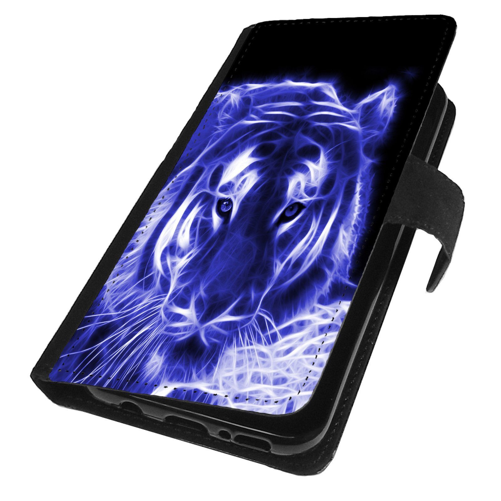 Traumhuelle Handyhülle MOTIV 98 Tiger Blau Hülle für iPhone Xiaomi Google Huawei Motorola, schwarze Handytasche Klapphülle Flip Case Wallet Etui Cover Silikon