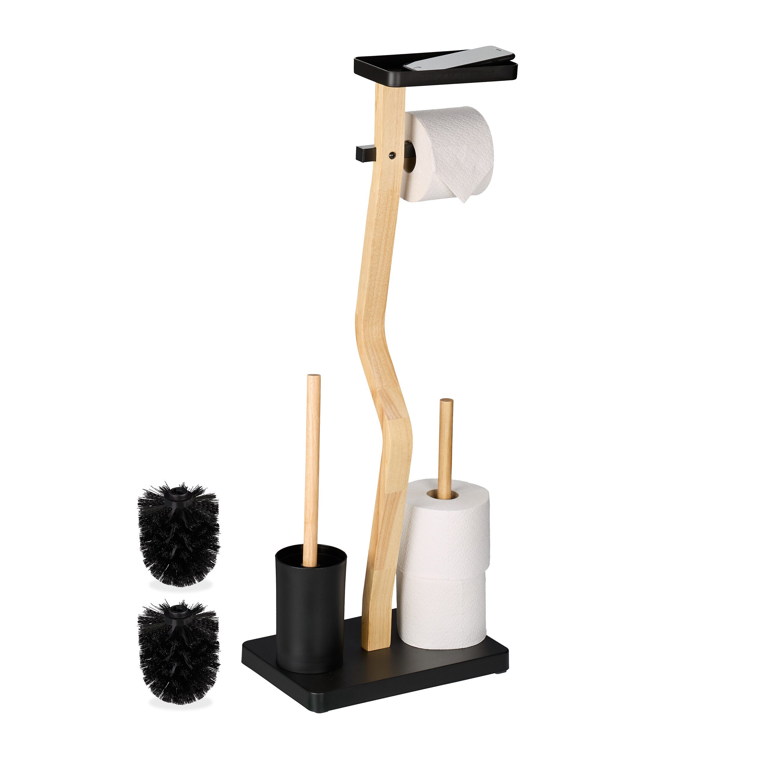 relaxdays WC-Garnitur Bambus & Eisen mit Ablage, schwarz günstig online kaufen
