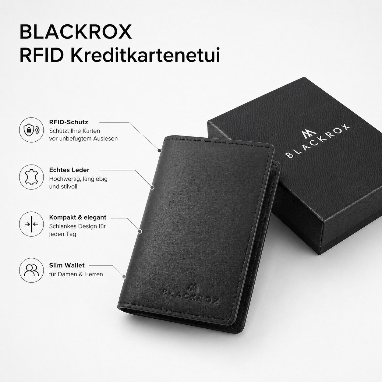 BLACKROX Geldbörse [Vergleichssieger 2026] Kreditkartenetui, RFID-Blocker, Echtleder