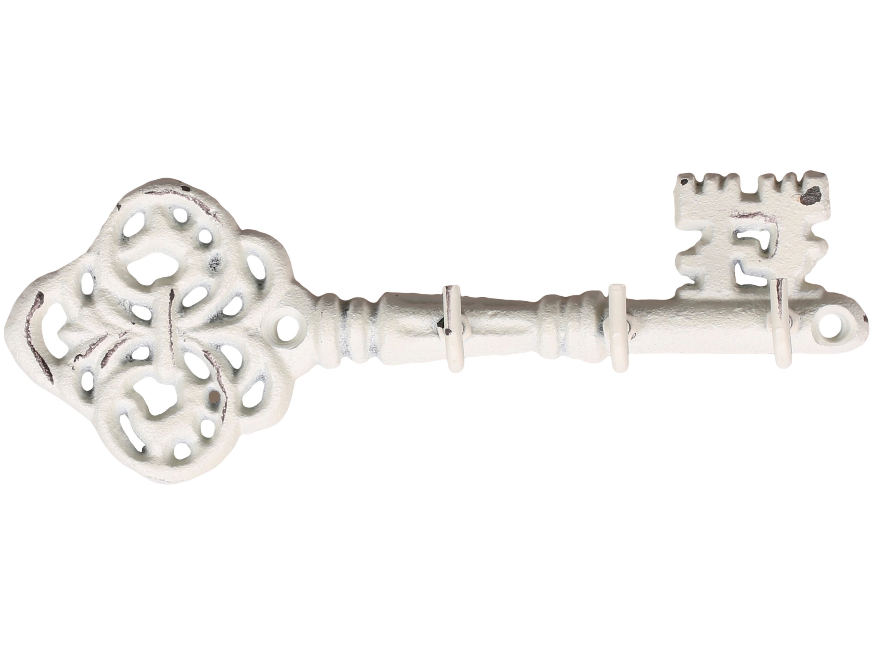 Chic Antique Schlüsselleiste Wandhaken Schlüssel Garderobenhaken Vintage Antikweiß Gusseisen 20 cm, Einfache Wandmontage durch integrierte Befestigungsöffnungen