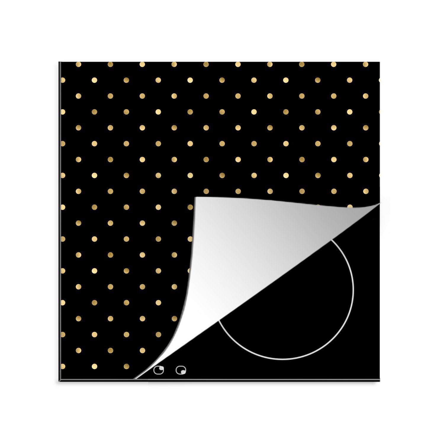 MuchoWow Herdblende-/Abdeckplatte Muster - Tupfen - Gold - Schwarz, Vinyl, (1 tlg), 78x78 cm, Ceranfeldabdeckung, Arbeitsplatte für küche
