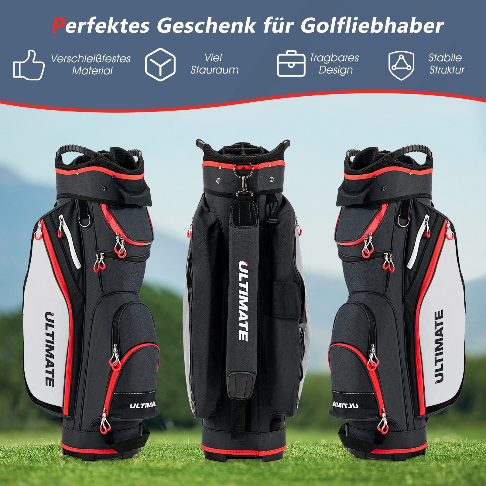 COSTWAY Golftrolley + Golfbag, 1-tlg., mit 8 Taschen & Getränkekühltasche