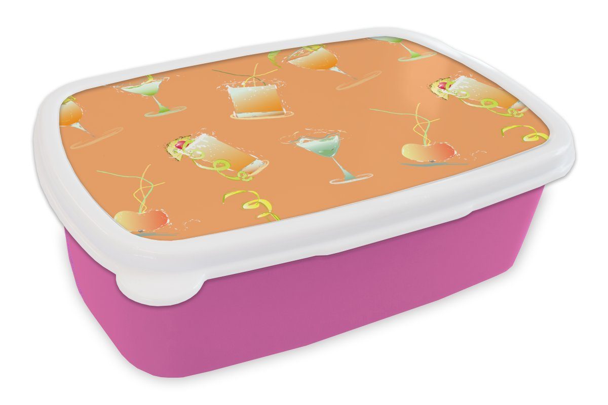 MuchoWow Lunchbox Cocktail für Entwurf, Mädchen, (2-tlg), rosa Kunststoff Brotbox Brotdose - Kinder, Kunststoff, Erwachsene, - Snackbox, Orange