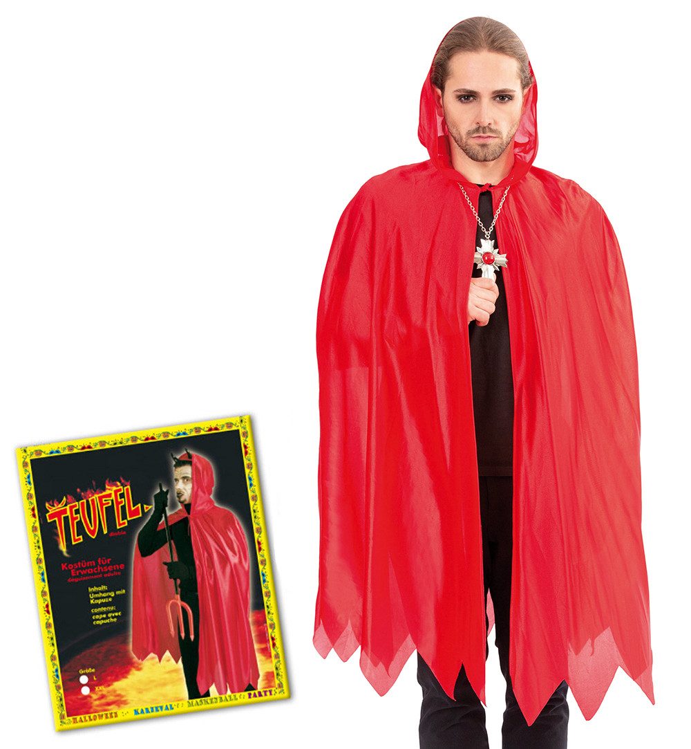Fries Teufel-Kostüm Teufel Umhang Cape Rot mit Kapuze XXL Halloween Karneval Fasching, Mit Kapuze