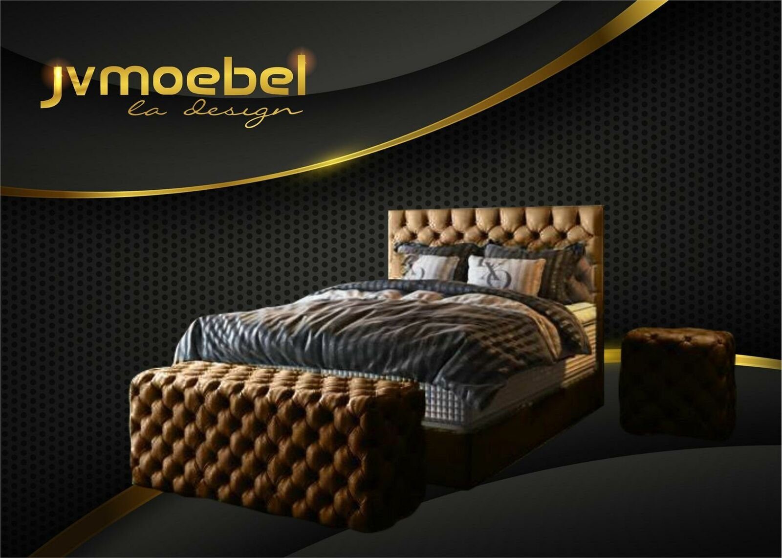 JVmoebel Bett, Bett 2x Nachttisch 3 tlg. Schlafzimmer Set Design Möbel Modern Luxus Braun
