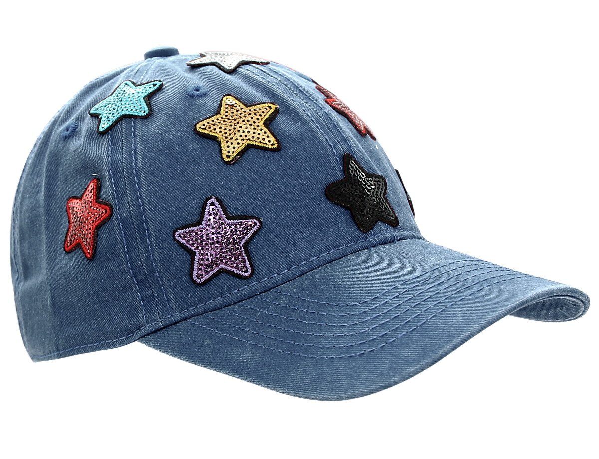 Basecap Cap Pailletten Bunte Sternchen Mütze mit dy_mode Kappe Pailletten K101-Tiefblau Baseball Cap Damen Baseball Schirmmütze