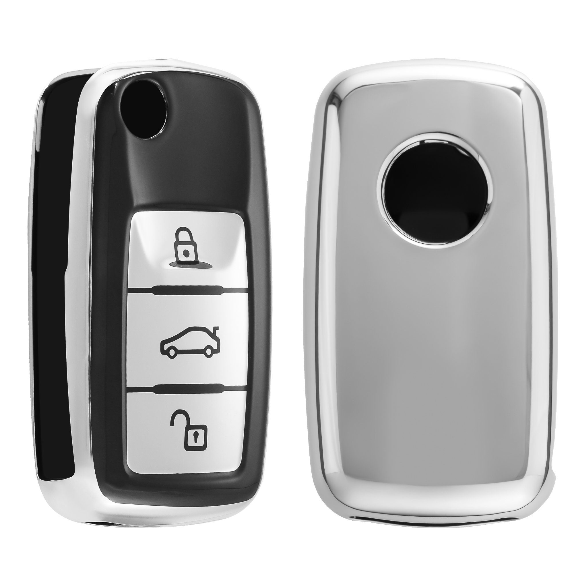 kwmobile Schlüsselhülle Silber Hülle Seat, für Skoda Silikon VW Cover Schlüssel Schlüsseltasche Case Autoschlüssel