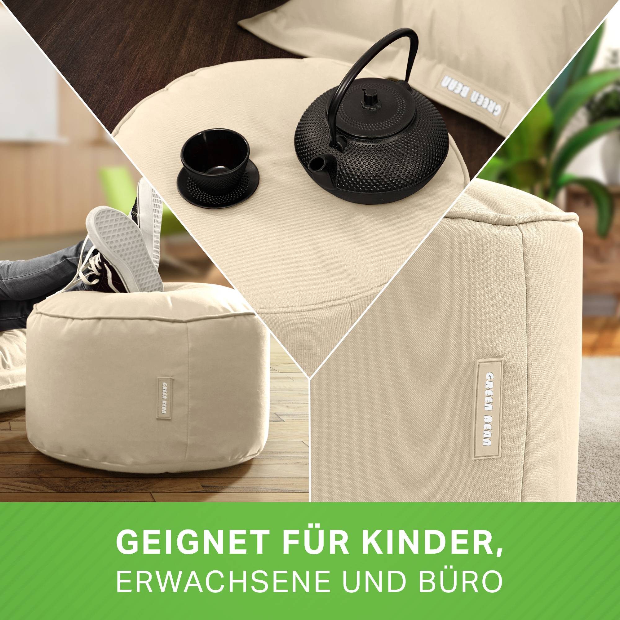 Green Bean Pouf Sitzsack-Hocker Pouf Stay 45x25cm (Sitzsack-Hocker 45x25cm mit EPS-Perlen Füllung -, Fußhocker Fußkissen Sitz-Pouf für Sitzsäcke), die ideale Ergänzung zum Sitzsack