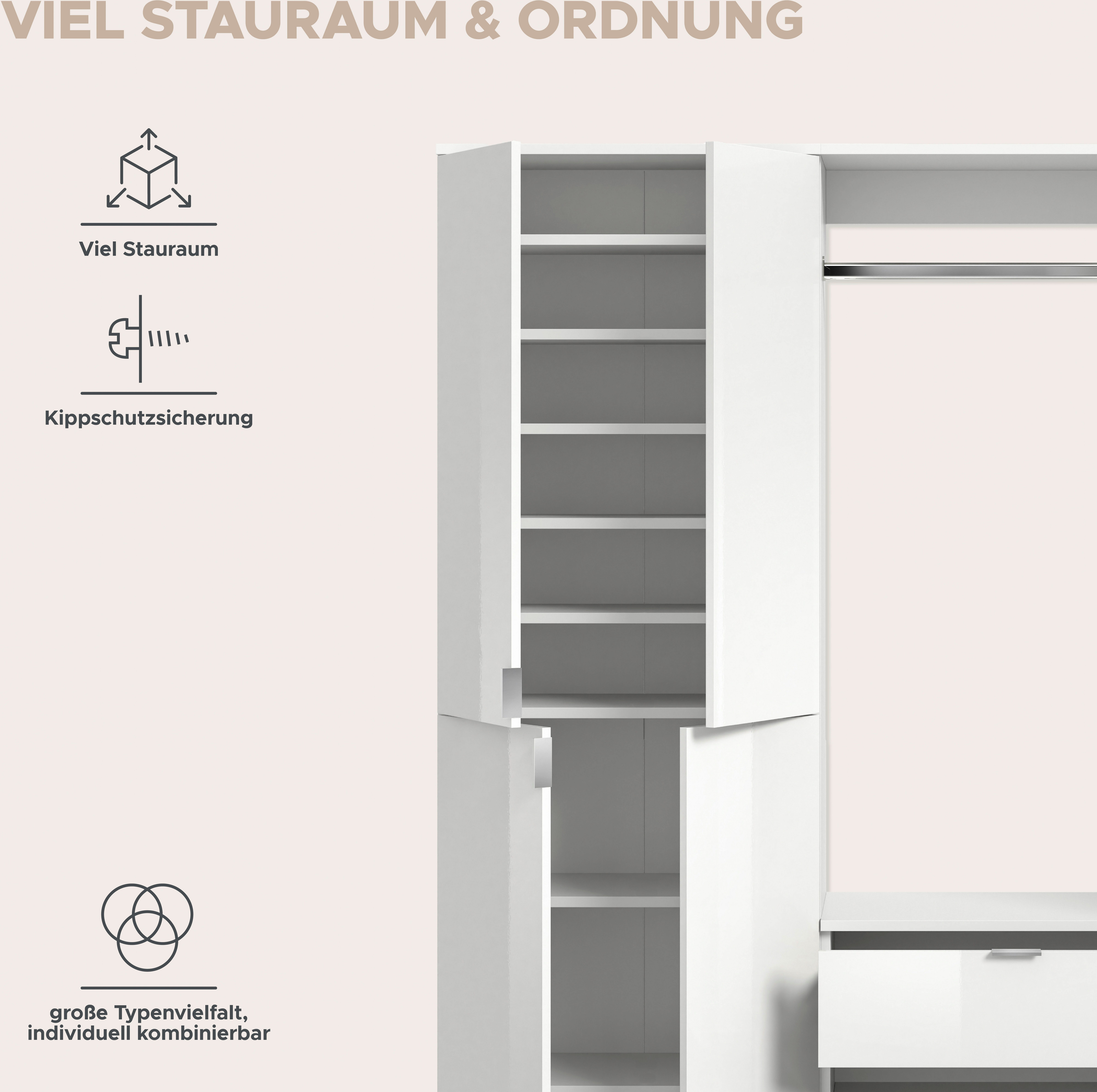 Home affaire Garderoben-Set TRONDHEIM, 5-teilig, Breite 152cm, individuell platzier- & erweiterbar, (Set, 4-St., bestehend aus: 2x Garderobenschrank & 3-tlgs. Z – Bild 5 von 5