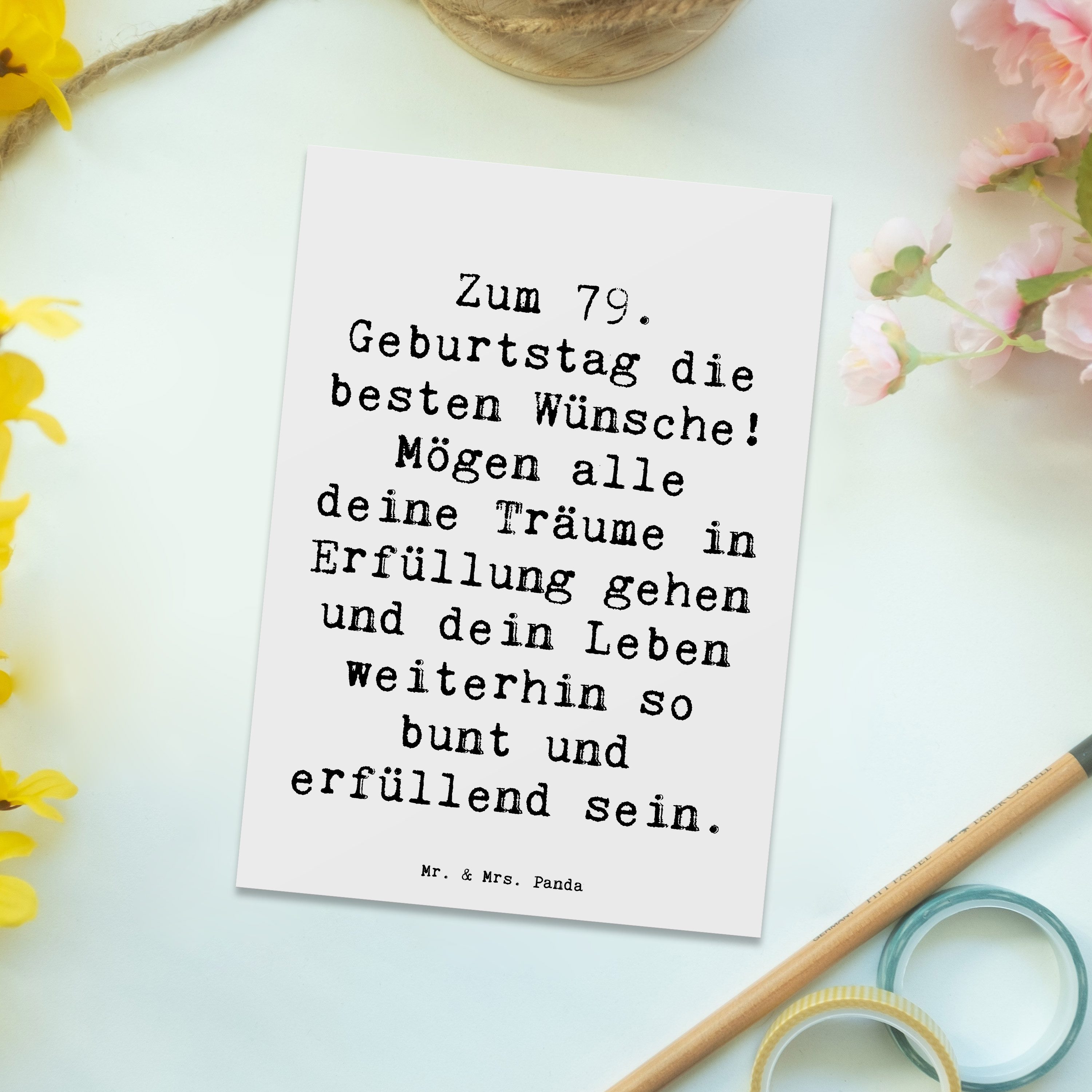 Thumbnail - Mr. & Mrs. Panda Postkarte Spruch 79. Geburtstag - Weiß - Geschenk, Geburtstagssprüche, Geburtst