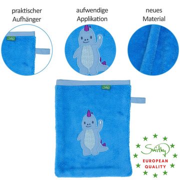 Smithy Handtuch Set Set 3-tlg. Dinosaurier, Frottee (Spar-Set, 3-St), Set aus Kapuzenhandtuch, Waschlappen und Lätzchen