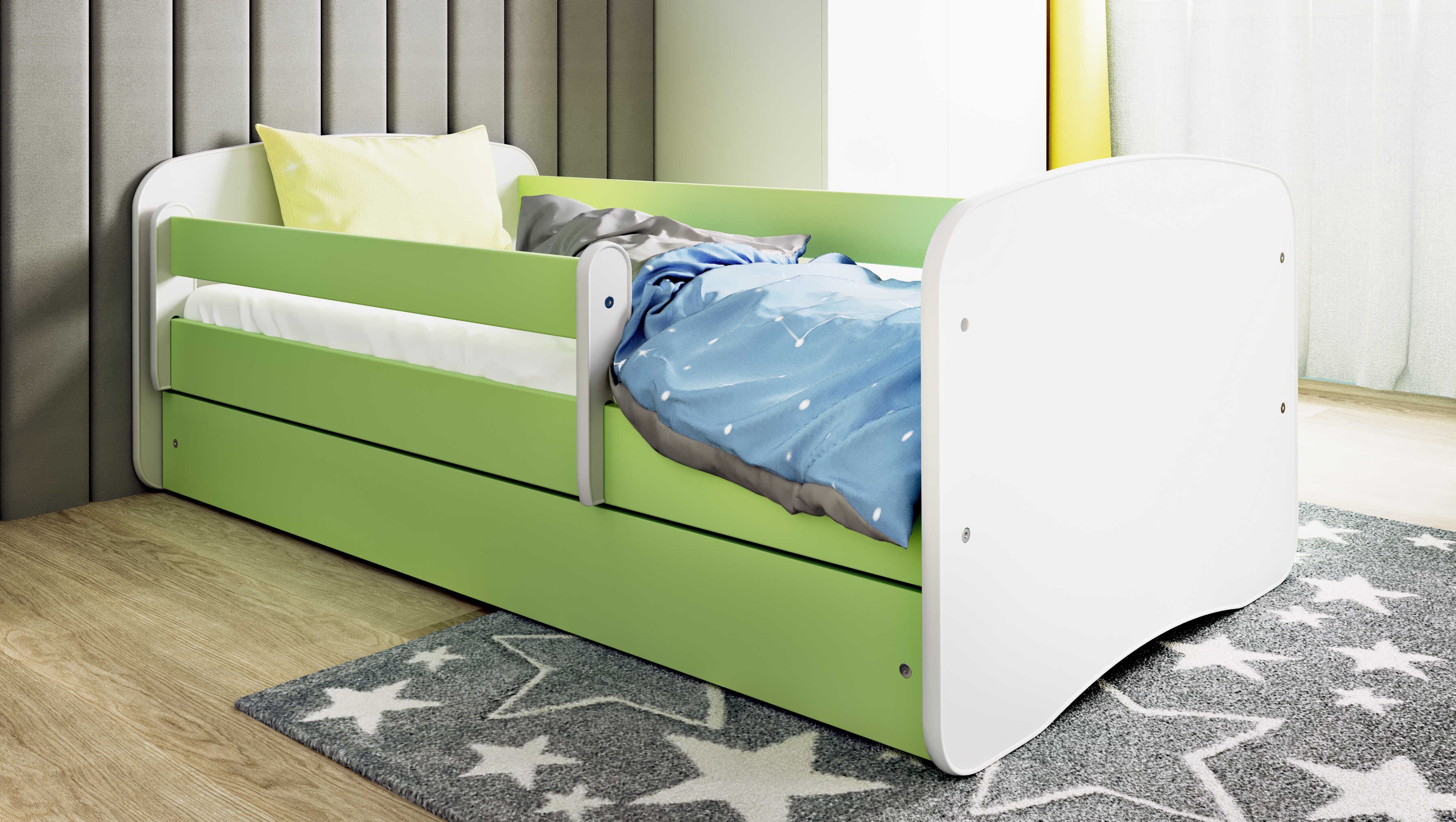 Bjird Kinderbett Babydream 180x80 cm 160x80 cm 140x70 cm (optional mit Matratze, mit Schublade Rausfallschutz und Lattenrost), verschieden Farben und Varianten für Mädchen und Jungen grün