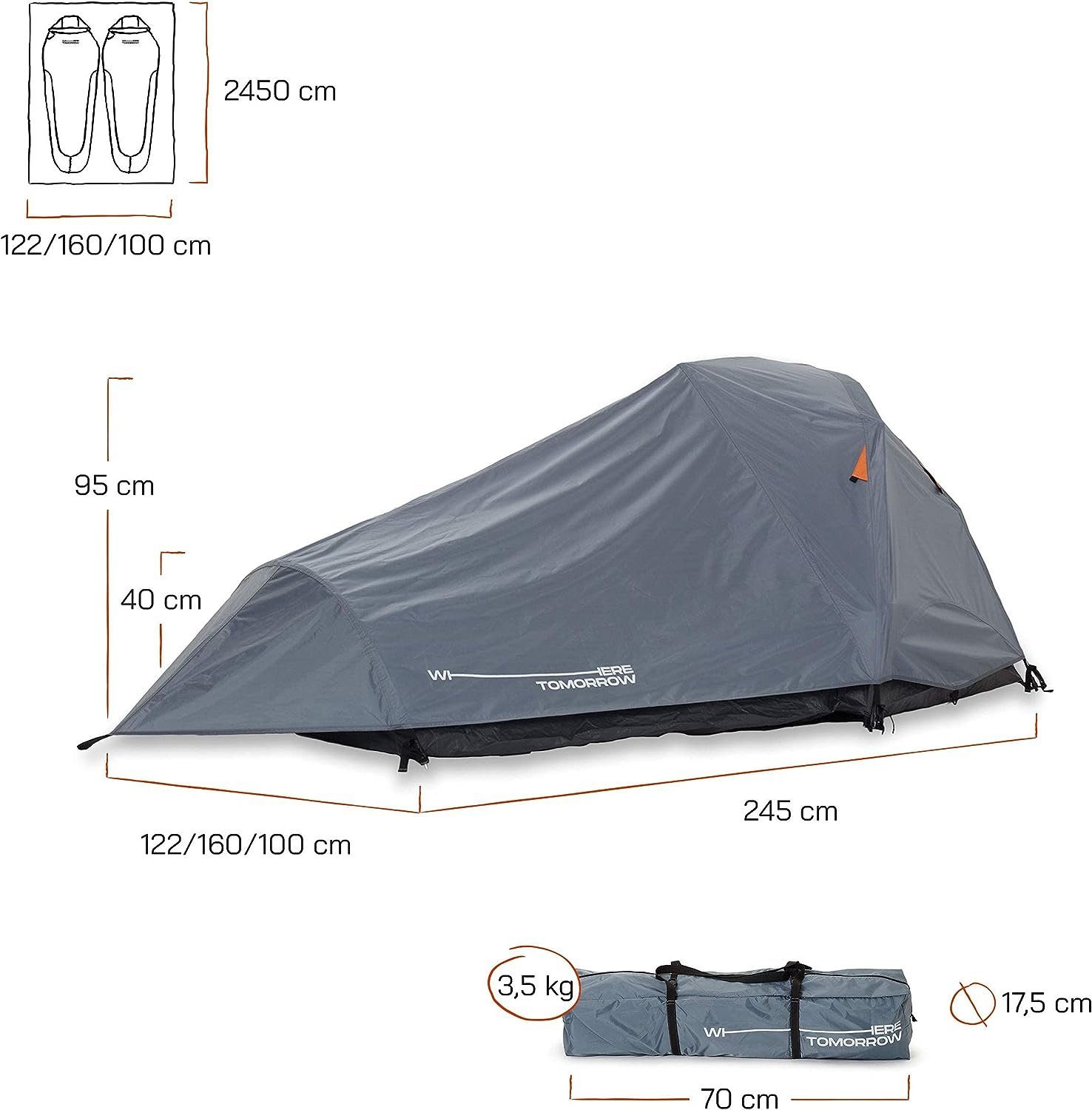 OUTLET-NORD Tunnelzelt Lumaland Where Tomorrow 2-Personen-Zelt Pop Up Wurfzelt Trekkingzelt, Personen: 2
