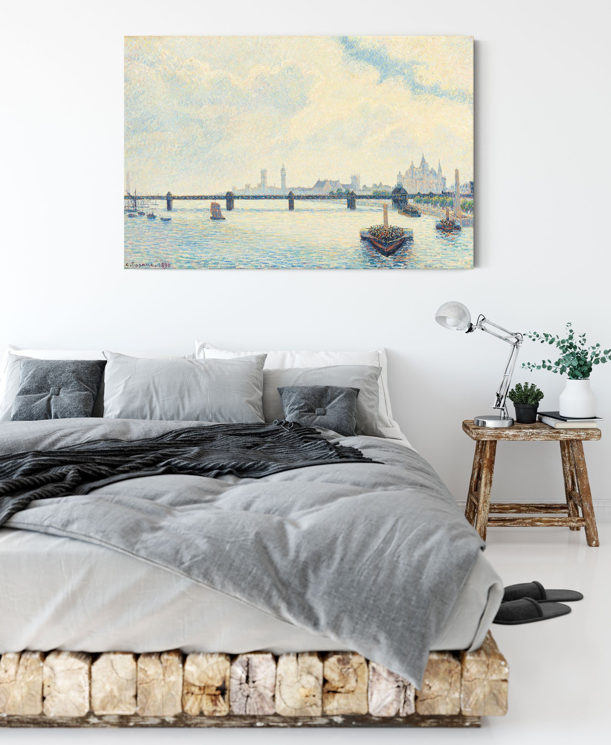 Pixxprint Leinwandbild Camille Pissarro - Charing Cross Bridge London, Camille Pissarro - Charing Cross Bridge London (1 St), Leinwandbild fertig bespannt, inkl. Zackenaufhänger