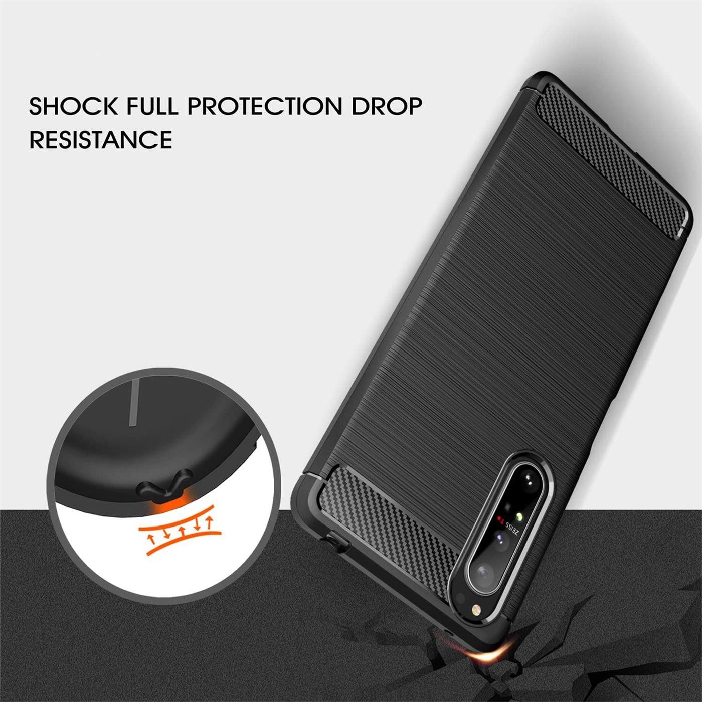 CoolGadget Handyhülle Schwarz als 2in1 Schutz Cover Set für das Sony Xperia 5 III 6,1 Zoll, 2x Glas Display Schutz Folie + 1x TPU Case Hülle für Xperia 5 III