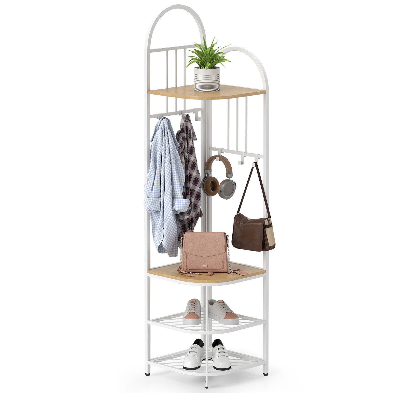 COSTWAY Kleiderständer, 180CM Garderobenständer Eck, Sitzbank günstig online kaufen