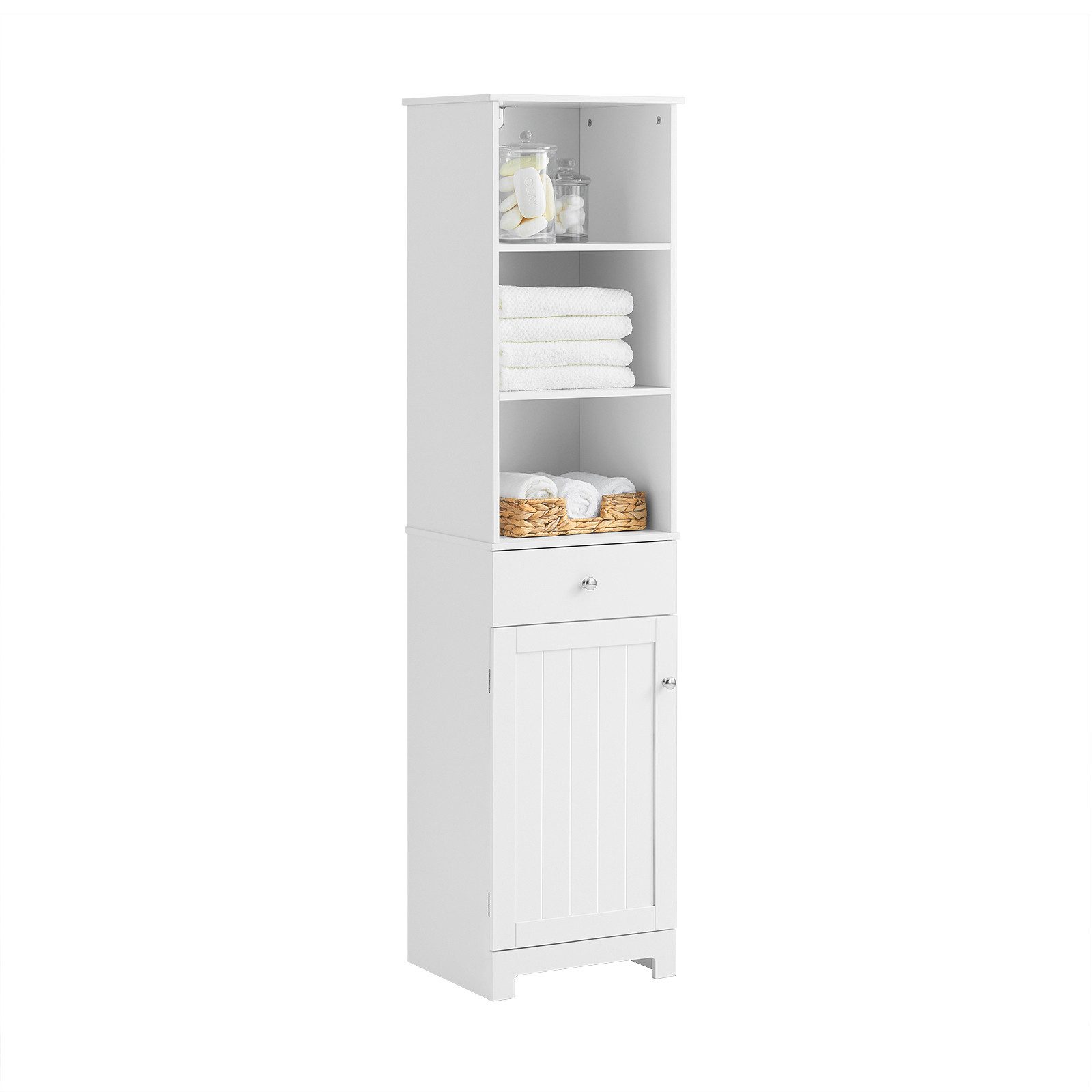 SoBuy Hochschrank BZR17, Badkommode Beistellschrank Badschrank schmal Badezimmerschrank Hochschrank, 3 offenen Fächern, verstellbare Ablagen