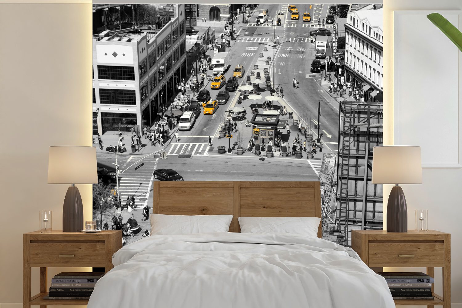 MuchoWow Fototapete Schwarz-Weiß-Luftaufnahme von Manhattan in den USA, Matt, bedruckt, (5 St), Vinyl Tapete für Wohnzimmer oder Schlafzimmer, Wandtapete