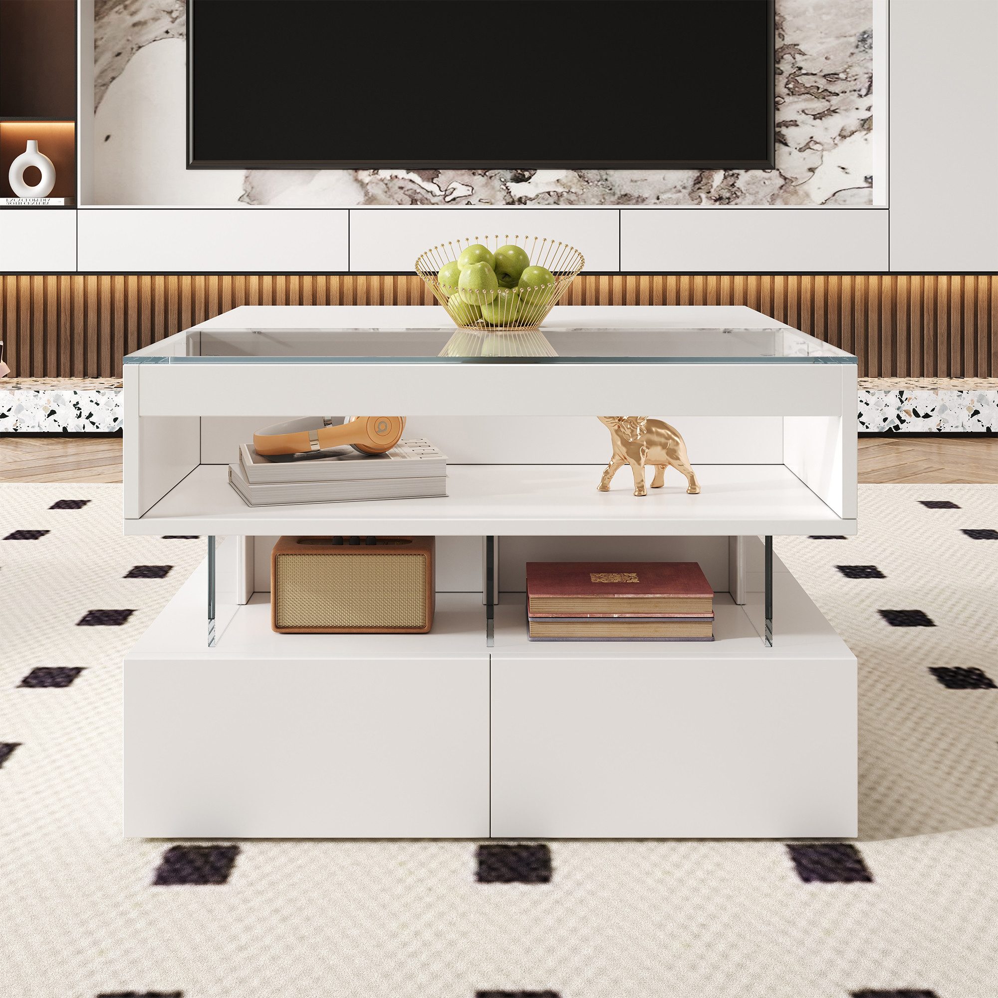 MODFU Couchtisch Couchtisch (Wohnzimmertisch, Sofatisch, 1-St., Glasplatte günstig online kaufen