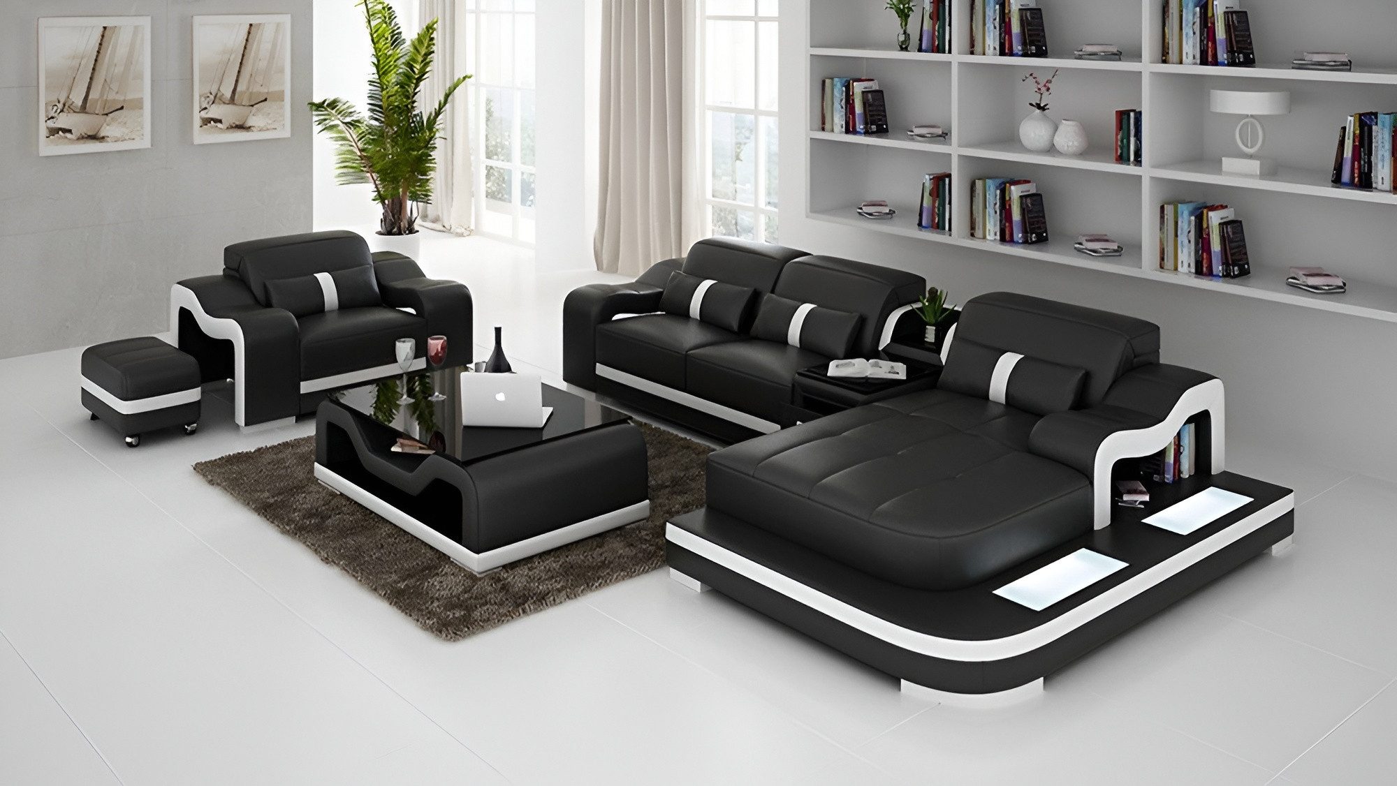 JVmoebel Sofa Elegantes schwarzes L-Form Sofa mit Sessel im modernen Stil, Made in Europa, Couch