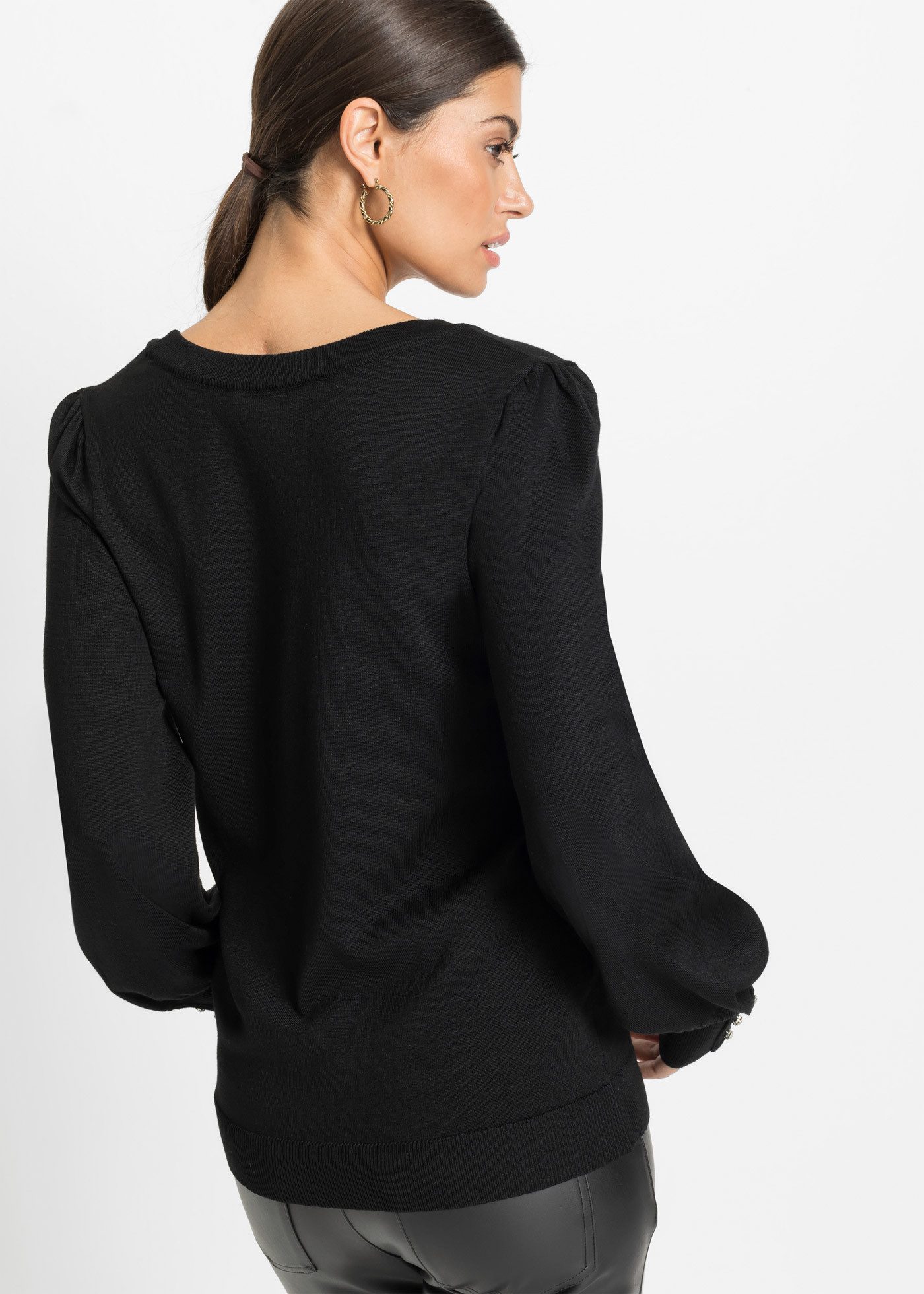 bonprix Strickpullover aus Viskose-Mix, mit V-Ausschnitt, mit Zierknöpfen