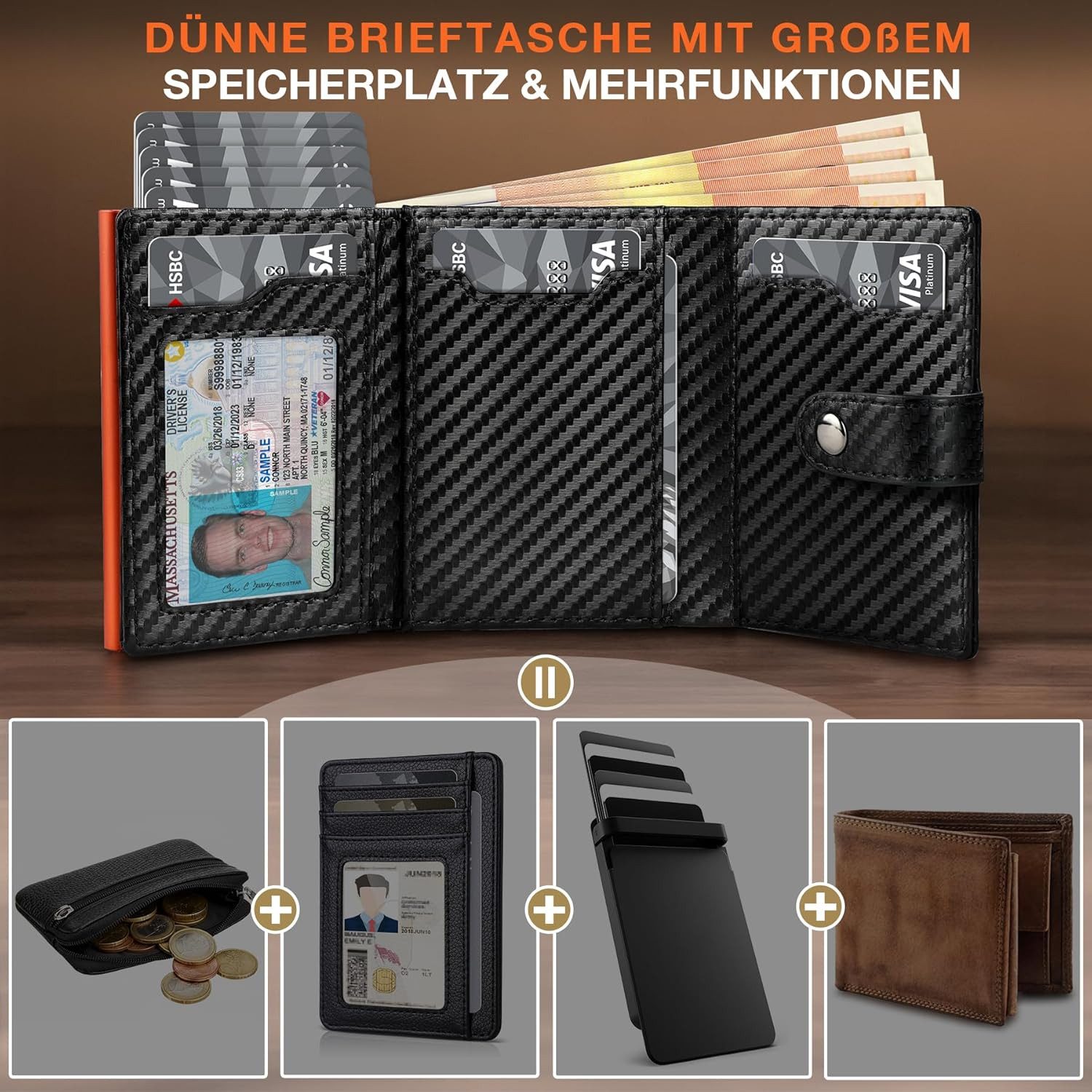 TEEHON Geldbörse Geldbeutel Herren mit Münzfach & RFID Schutz, Slim Wallet günstig online kaufen