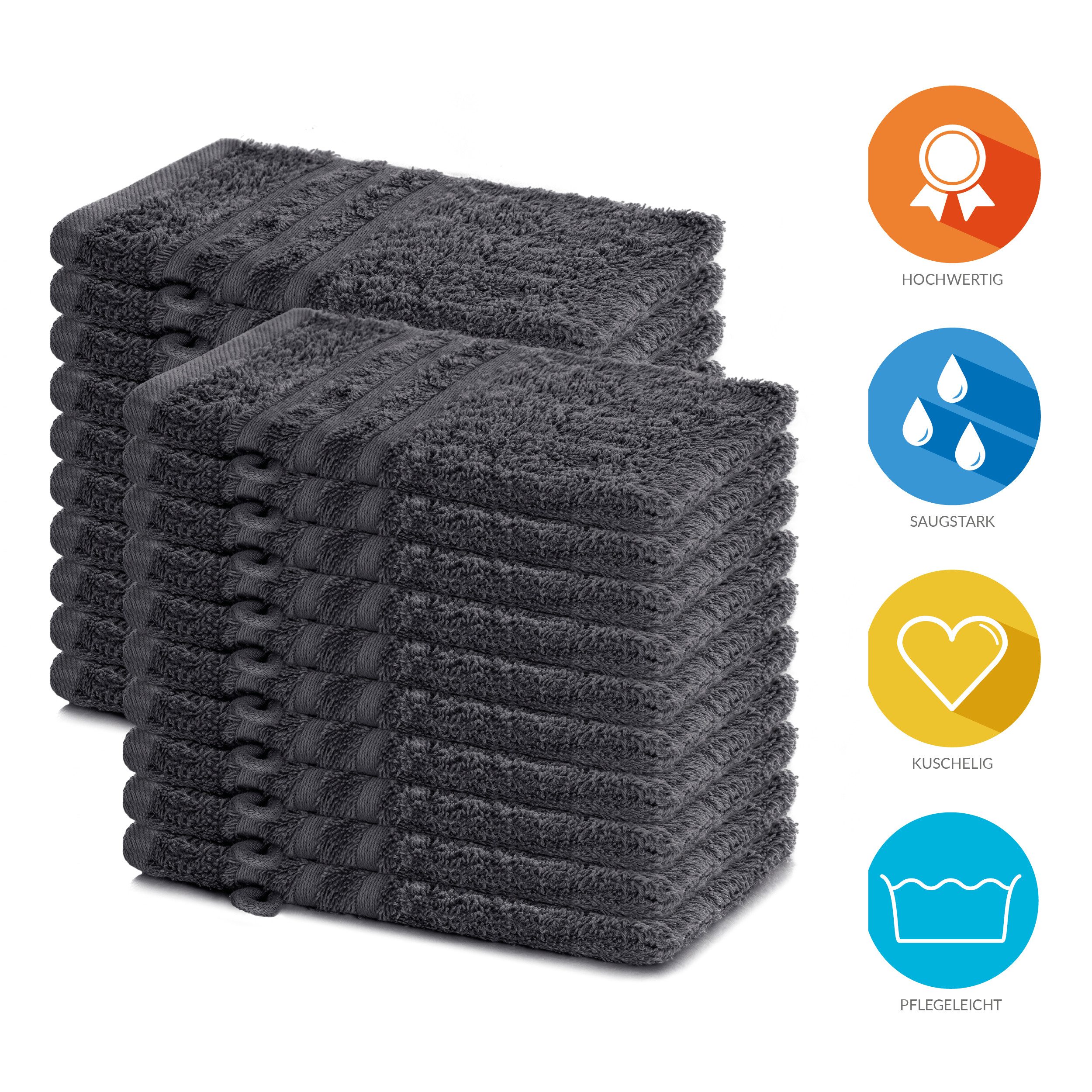 Lavea Waschhandschuh 20er Set Waschhandschuhe, 15 x 21 cm, Elena-Frottierserie, Waschlappen, (20-St), 500 g/m² Frottier, weich & saugstark, pflegeleicht