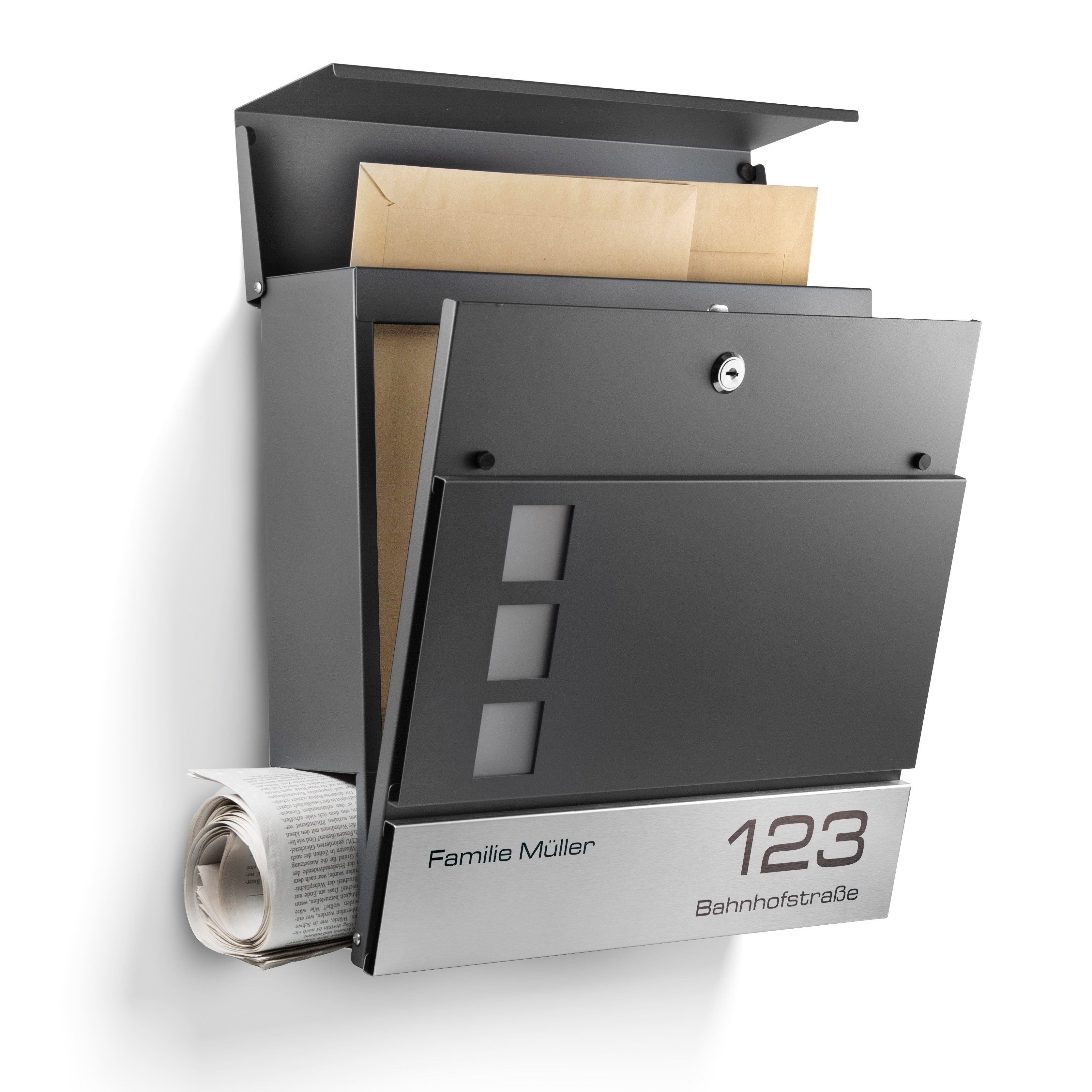 NewHabitat Briefkasten Moderner Wandbriefkasten Personalisierbar Anthrazit RAL7016 (Komplettset, Modell: London), Rostfrei