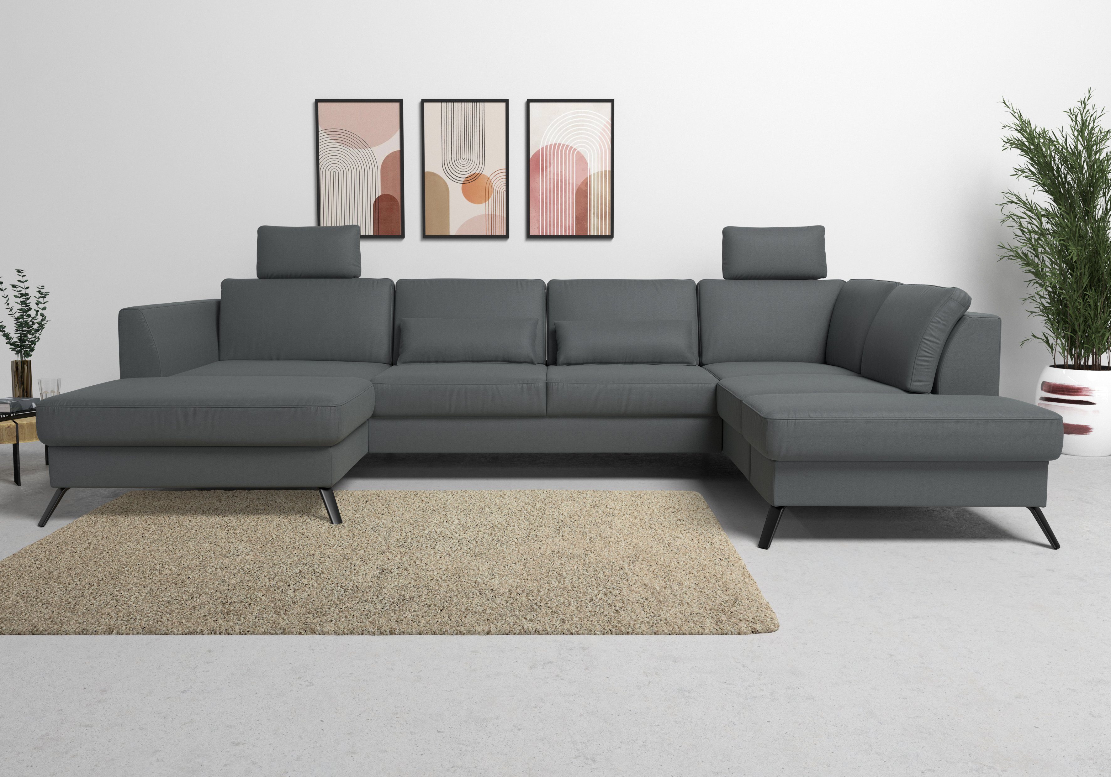 sit&more Wohnlandschaft Olsen U-Form, inklusive Sitztiefenverstellung, optional Schlaffunktion, 15cm hoch