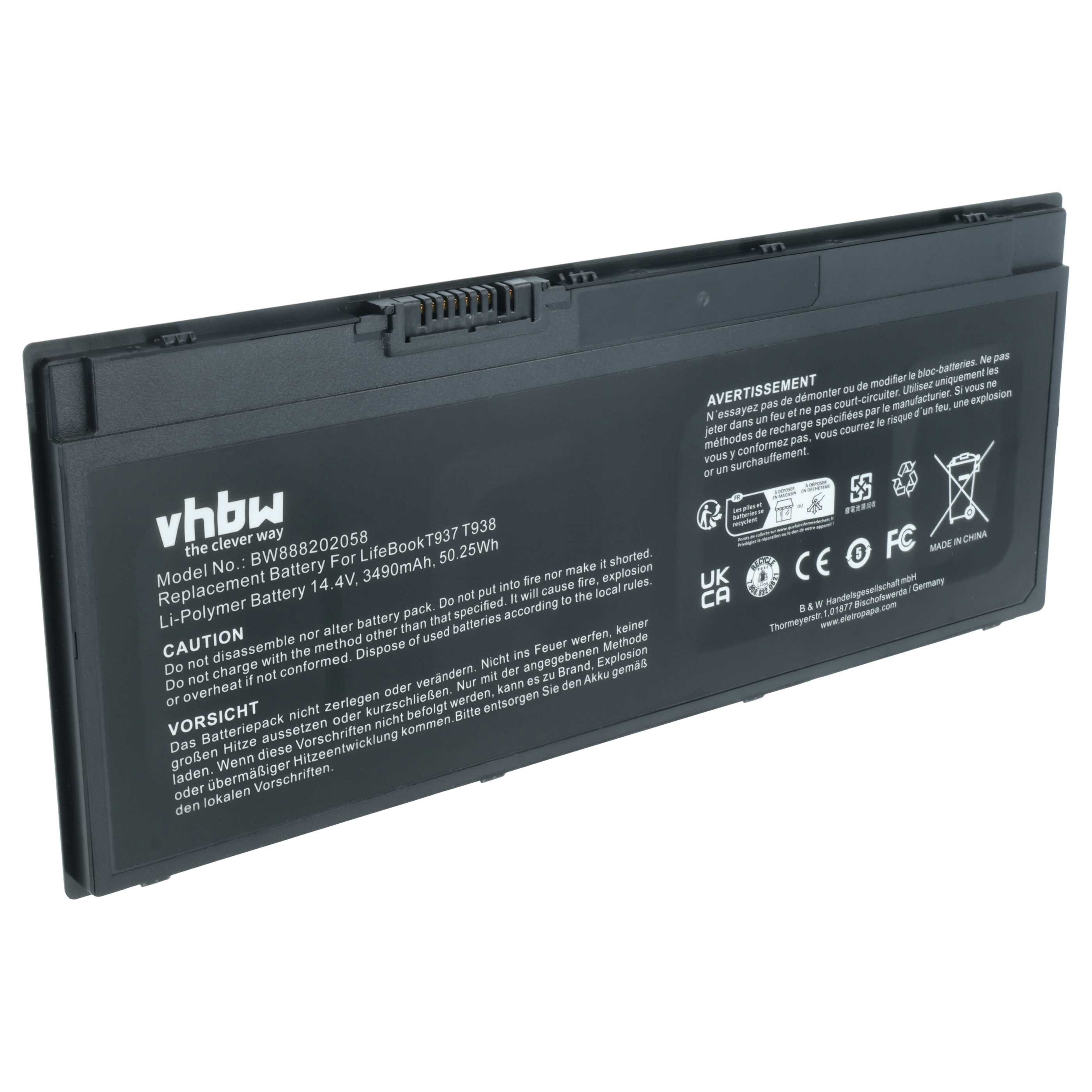 vhbw Akku Ersatz für Fujitsu FPB0338S, FPCBP529, CP790917-XX, CP815369-01, Laptop-Akku Akku Li-Ion 3490 mAh (14,4 V, 1 St), Leistungsfähiger Austausch-Akku für Notebook, Wiederaufladbar, Jede