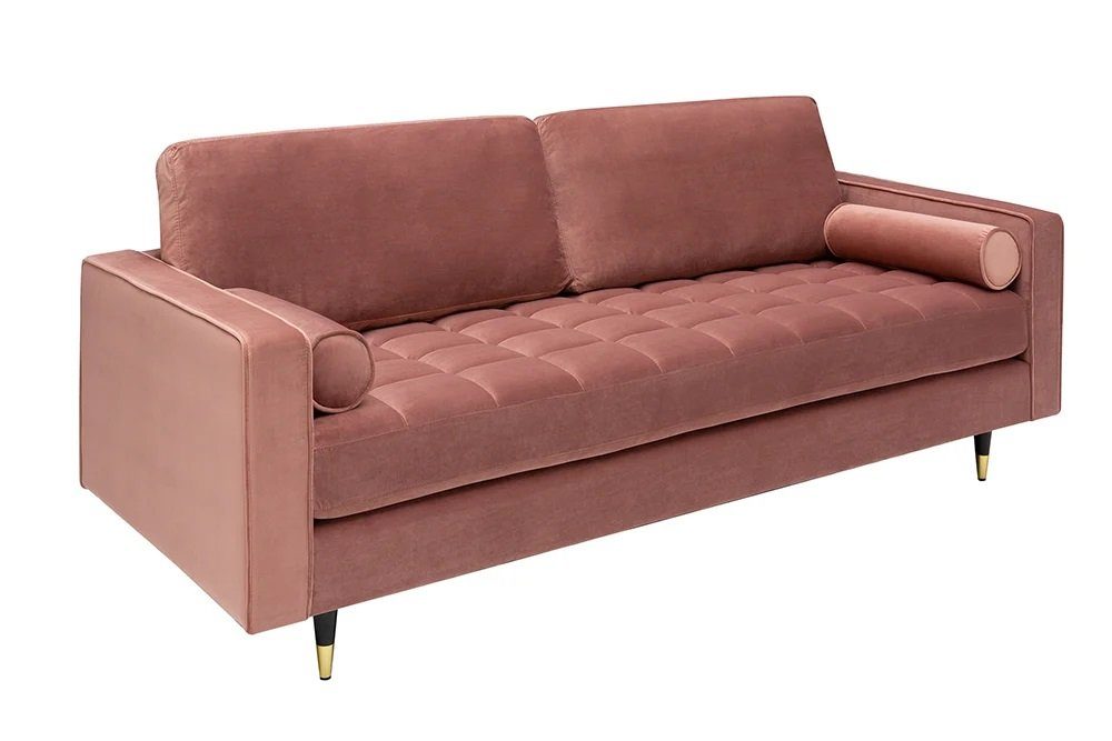 LebensWohnArt Sofa Modernes 3er Sofa Federkern 220cm COMFORT alt-rosa Samt